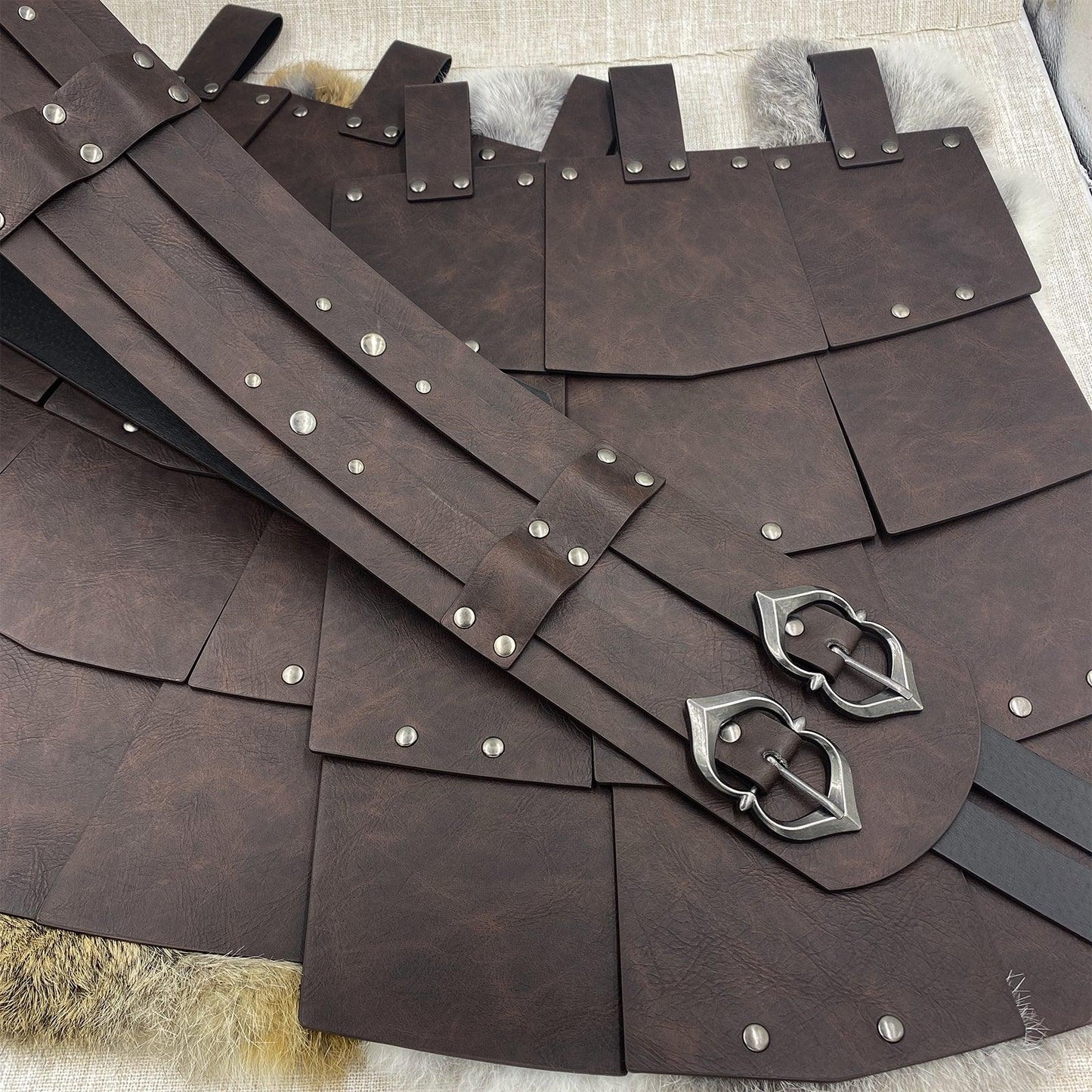 HiiFeuer Medieval Faux Leather Wide Belt Thigh Armor, Retro Double Sides Waist Armor, Mercenary&Knights Skirt Armor for LARP