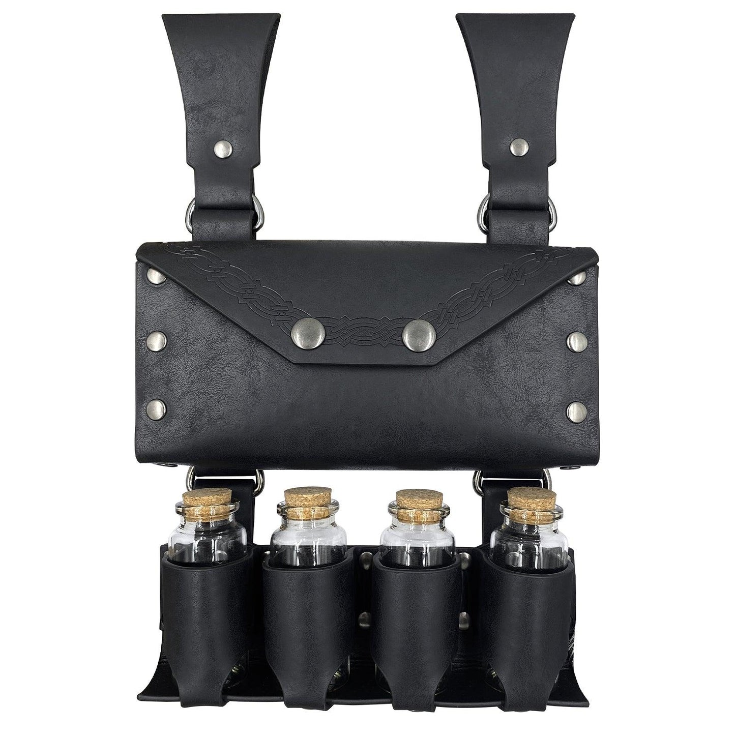 HiiFeuer Medieval Alchemy Faux Leather Belt Bag with 2 Cork Potion Vials, Fantasy Wizard Waist Pouch Side Pack for Ren Faire