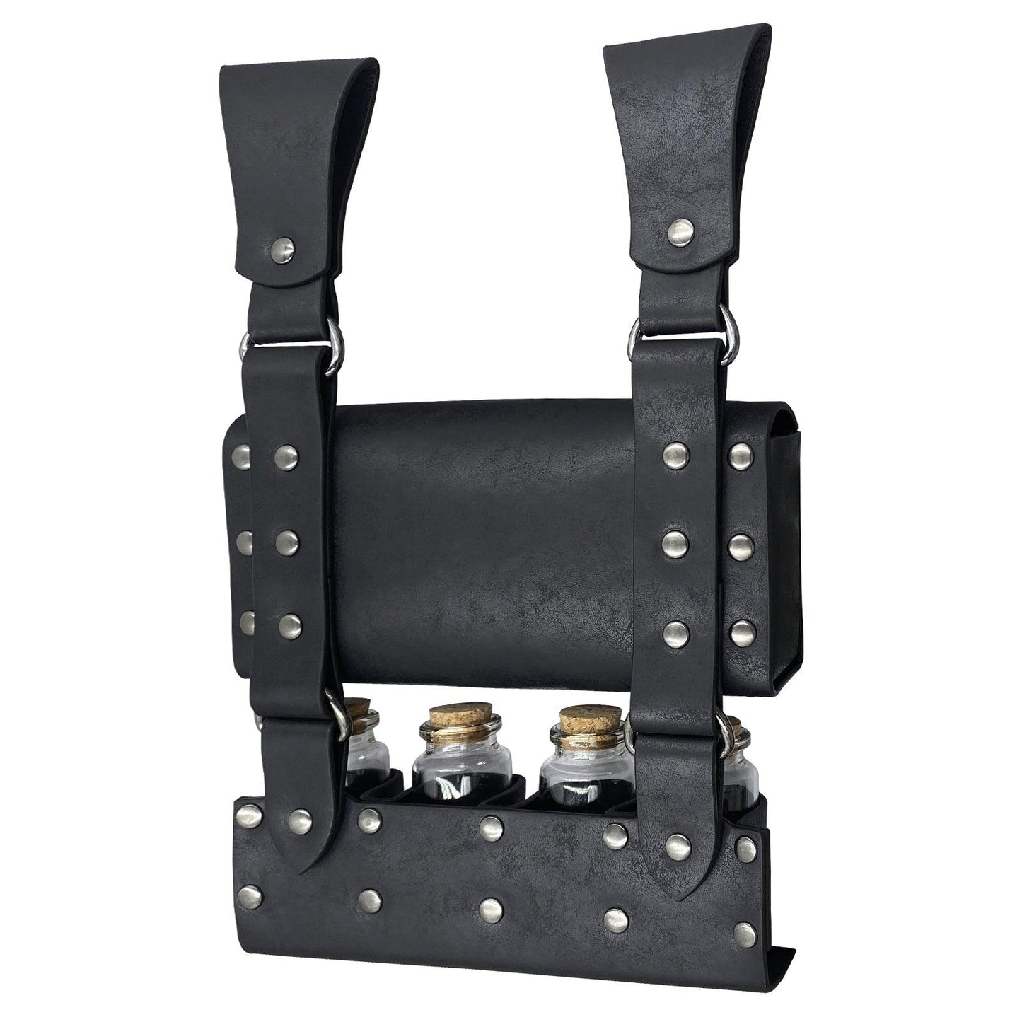 HiiFeuer Medieval Alchemy Faux Leather Belt Bag with 2 Cork Potion Vials, Fantasy Wizard Waist Pouch Side Pack for Ren Faire