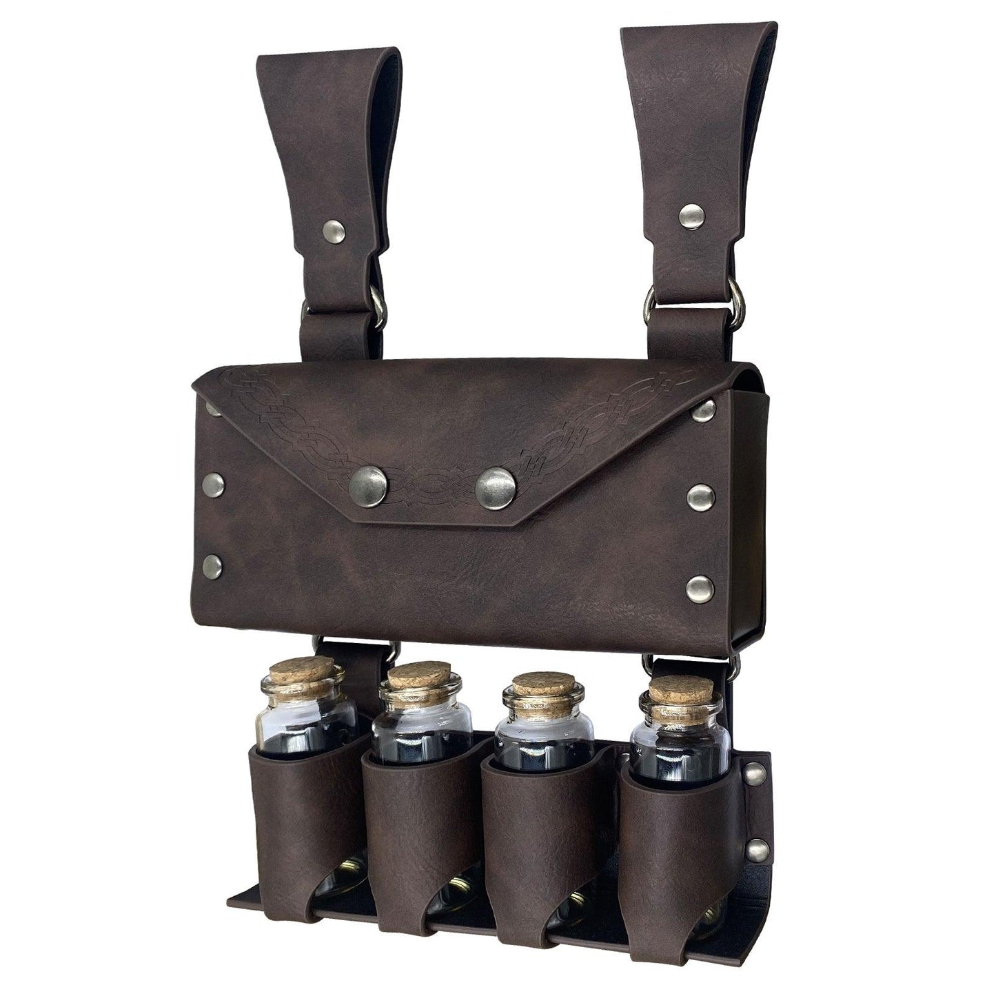 HiiFeuer Medieval Alchemy Faux Leather Belt Bag with 2 Cork Potion Vials, Fantasy Wizard Waist Pouch Side Pack for Ren Faire
