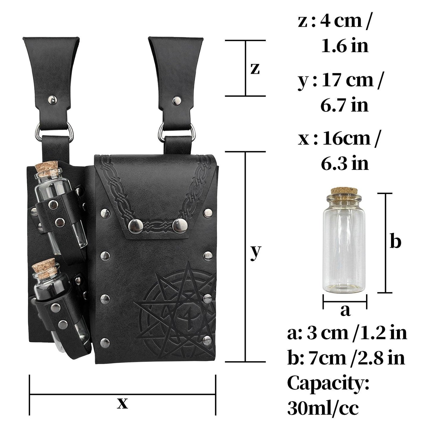 HiiFeuer Medieval Alchemy Faux Leather Belt Bag with 2 Cork Potion Vials, Fantasy Wizard Waist Pouch Side Pack for Ren Faire