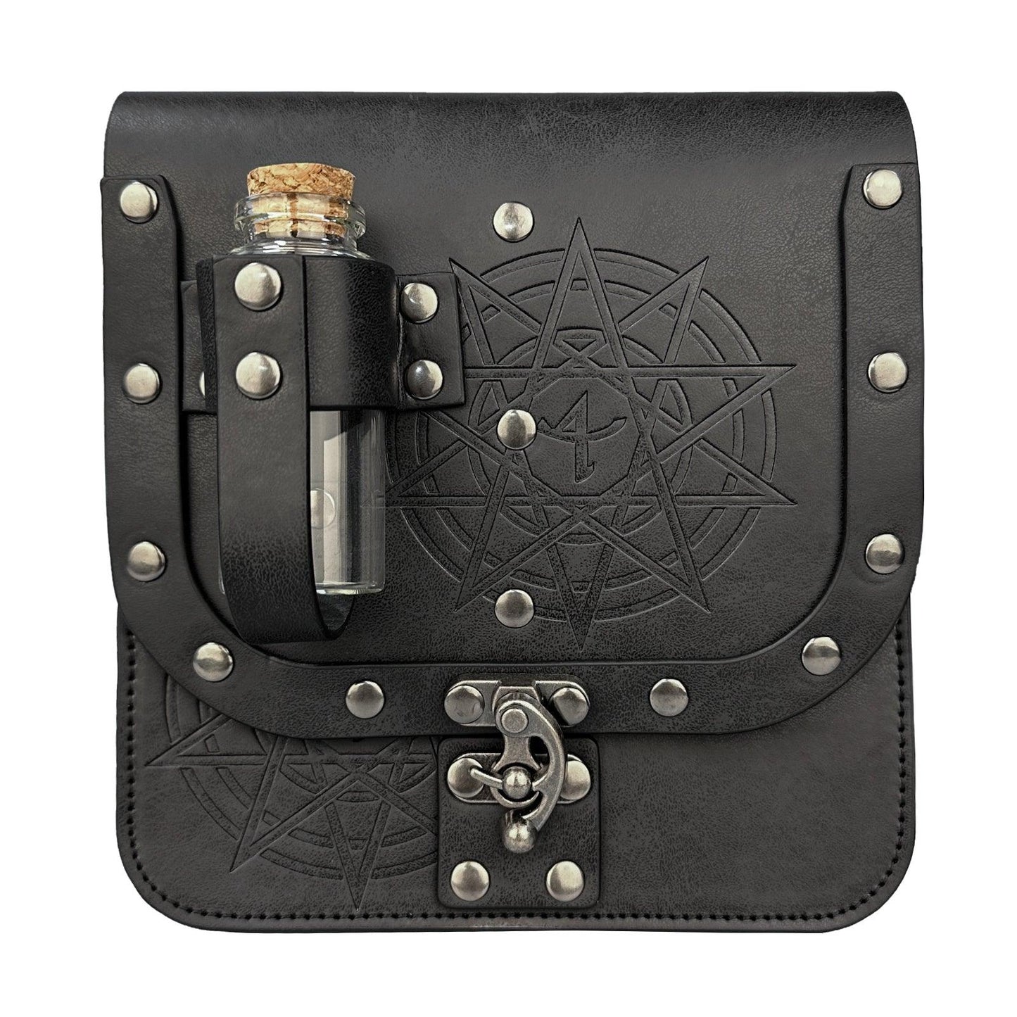 HiiFeuer Medieval Alchemy Faux Leather Belt Bag with 2 Cork Potion Vials, Fantasy Wizard Waist Pouch Side Pack for Ren Faire
