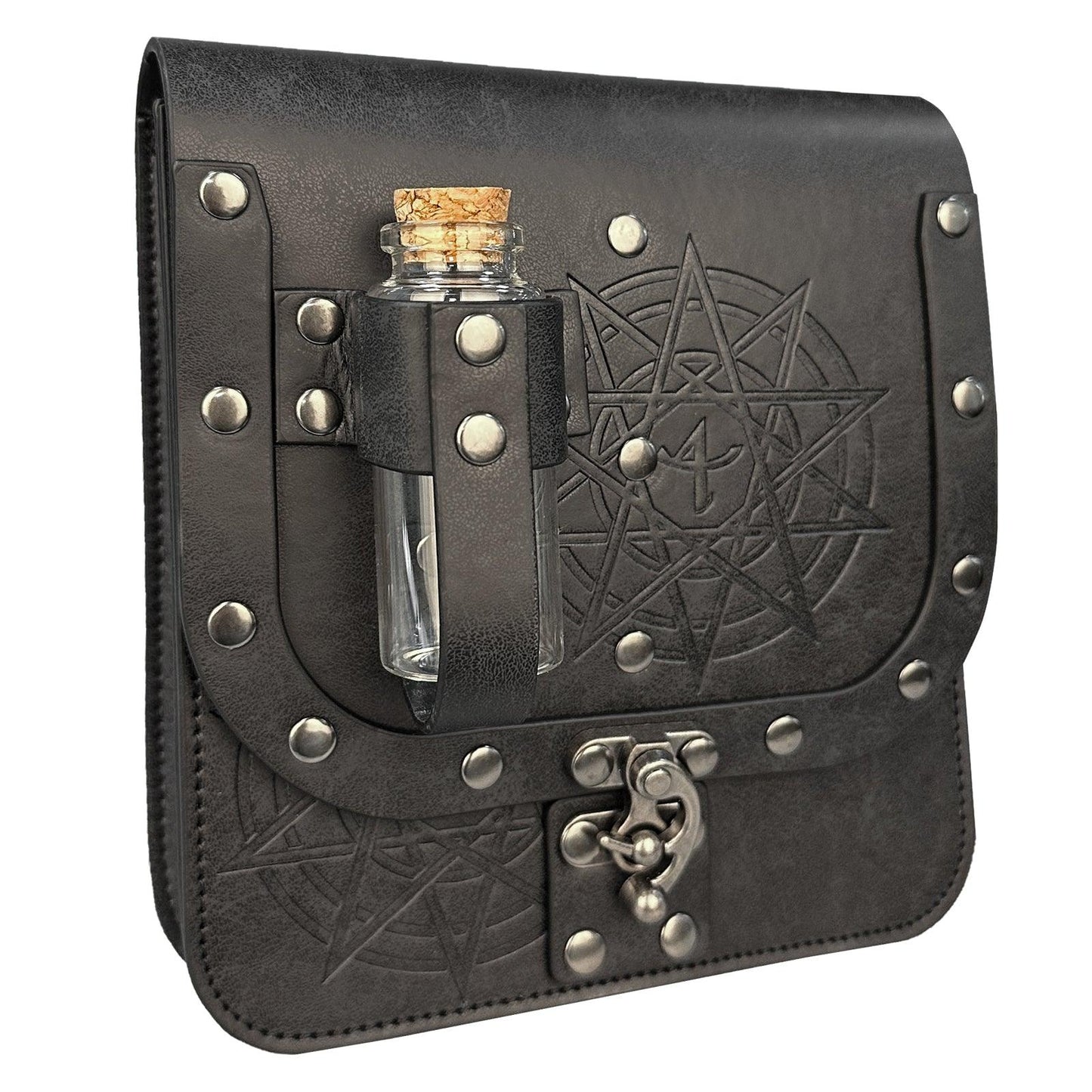 HiiFeuer Medieval Alchemy Faux Leather Belt Bag with 2 Cork Potion Vials, Fantasy Wizard Waist Pouch Side Pack for Ren Faire