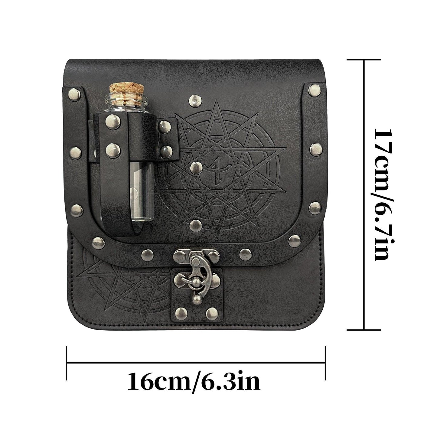 HiiFeuer Medieval Alchemy Faux Leather Belt Bag with 2 Cork Potion Vials, Fantasy Wizard Waist Pouch Side Pack for Ren Faire