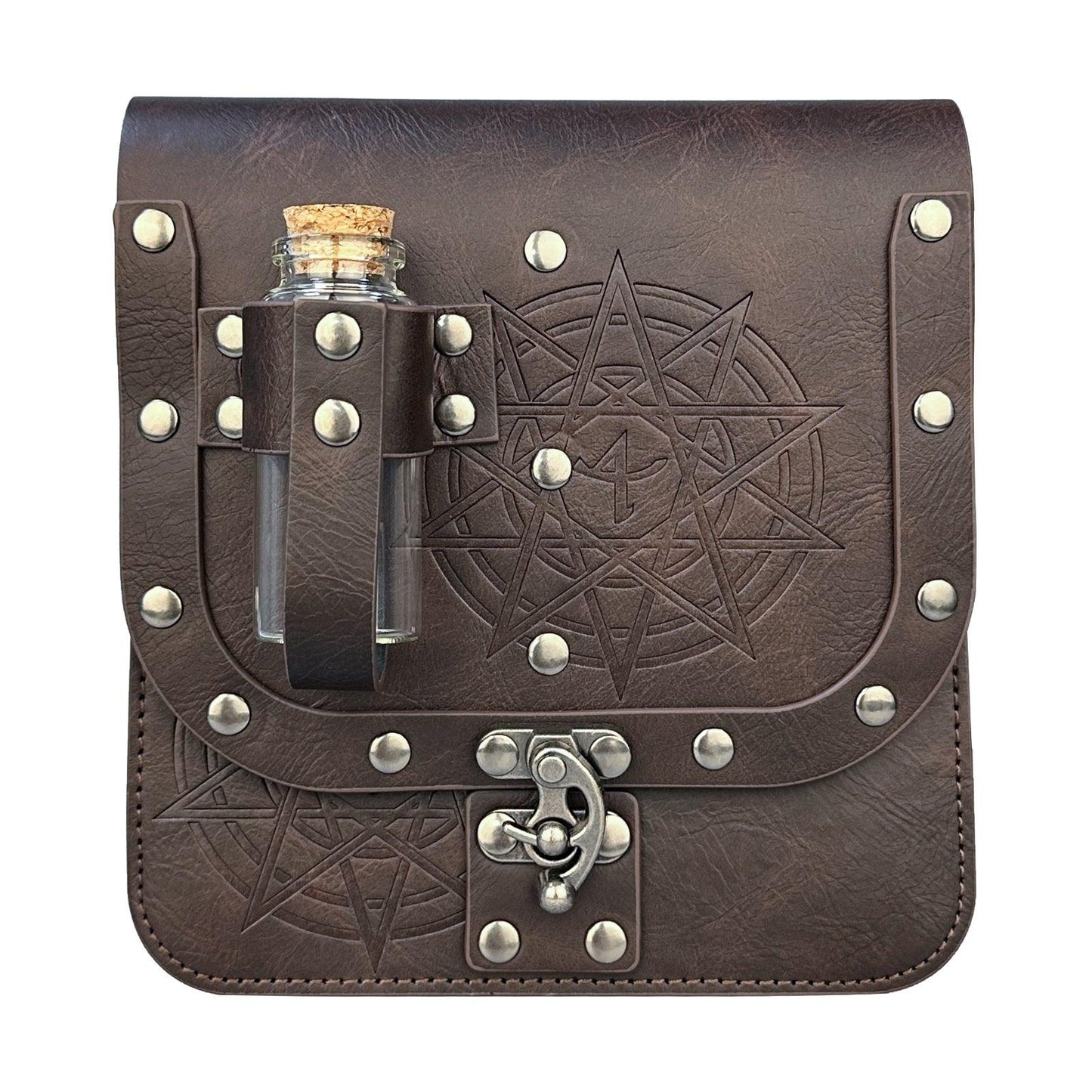 HiiFeuer Medieval Alchemy Faux Leather Belt Bag with 2 Cork Potion Vials, Fantasy Wizard Waist Pouch Side Pack for Ren Faire