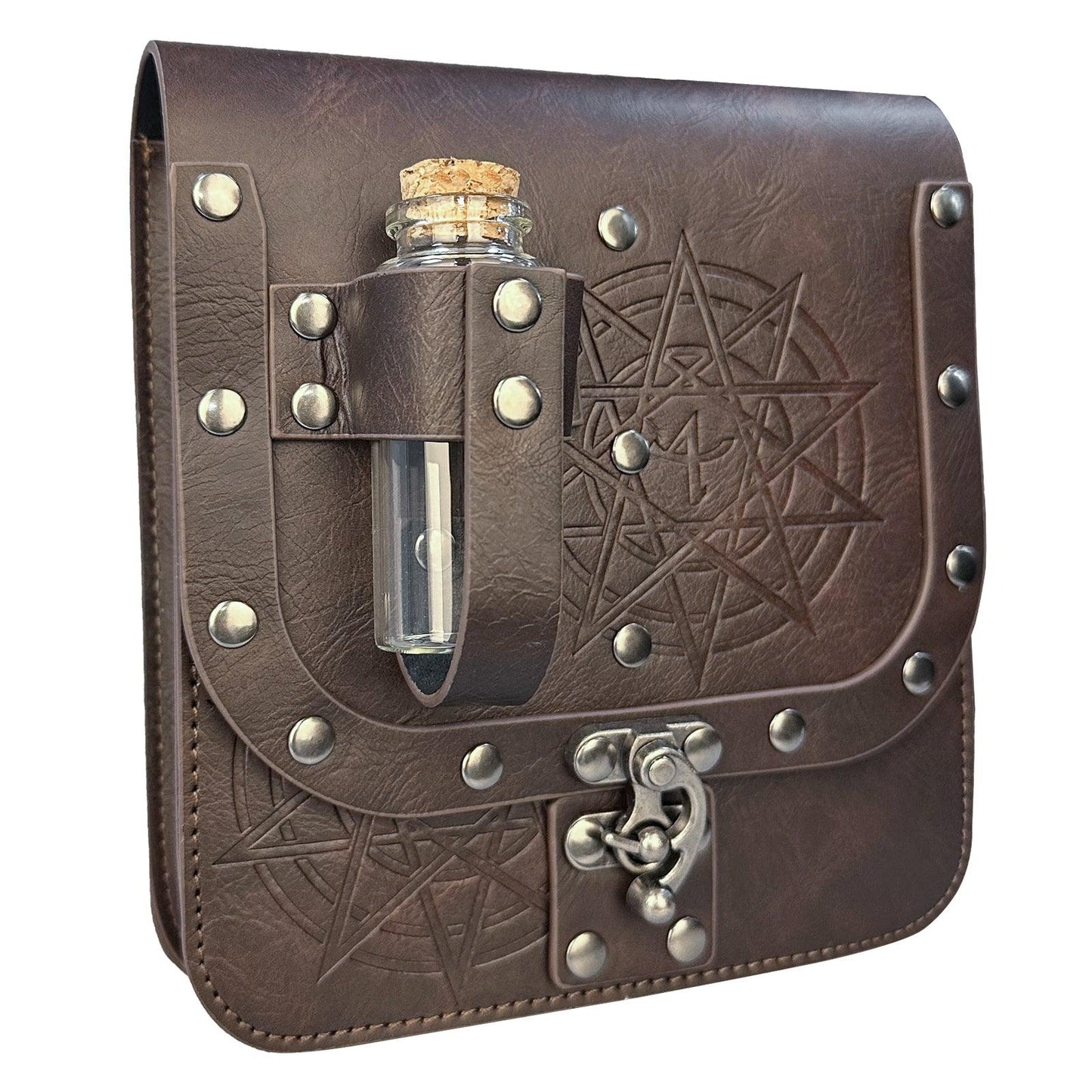 HiiFeuer Medieval Alchemy Faux Leather Belt Bag with 2 Cork Potion Vials, Fantasy Wizard Waist Pouch Side Pack for Ren Faire