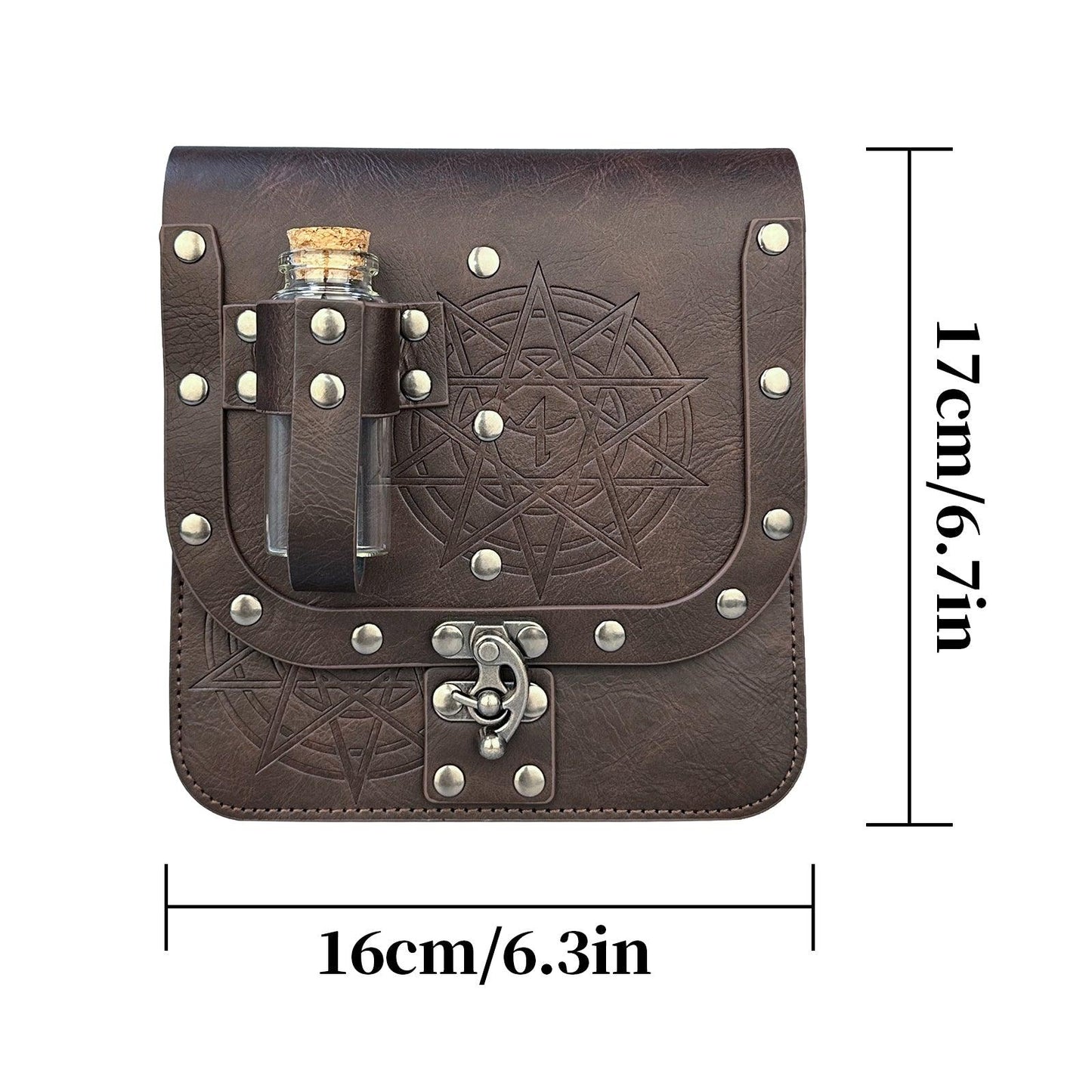 HiiFeuer Medieval Alchemy Faux Leather Belt Bag with 2 Cork Potion Vials, Fantasy Wizard Waist Pouch Side Pack for Ren Faire