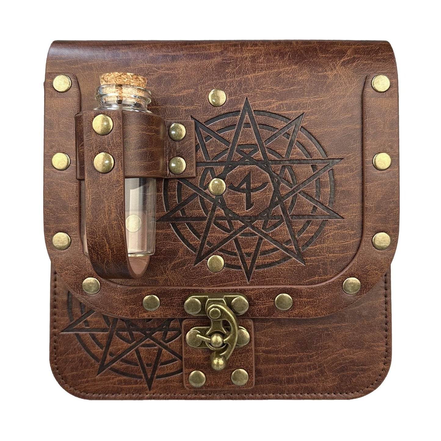 HiiFeuer Medieval Alchemy Faux Leather Belt Bag with 2 Cork Potion Vials, Fantasy Wizard Waist Pouch Side Pack for Ren Faire