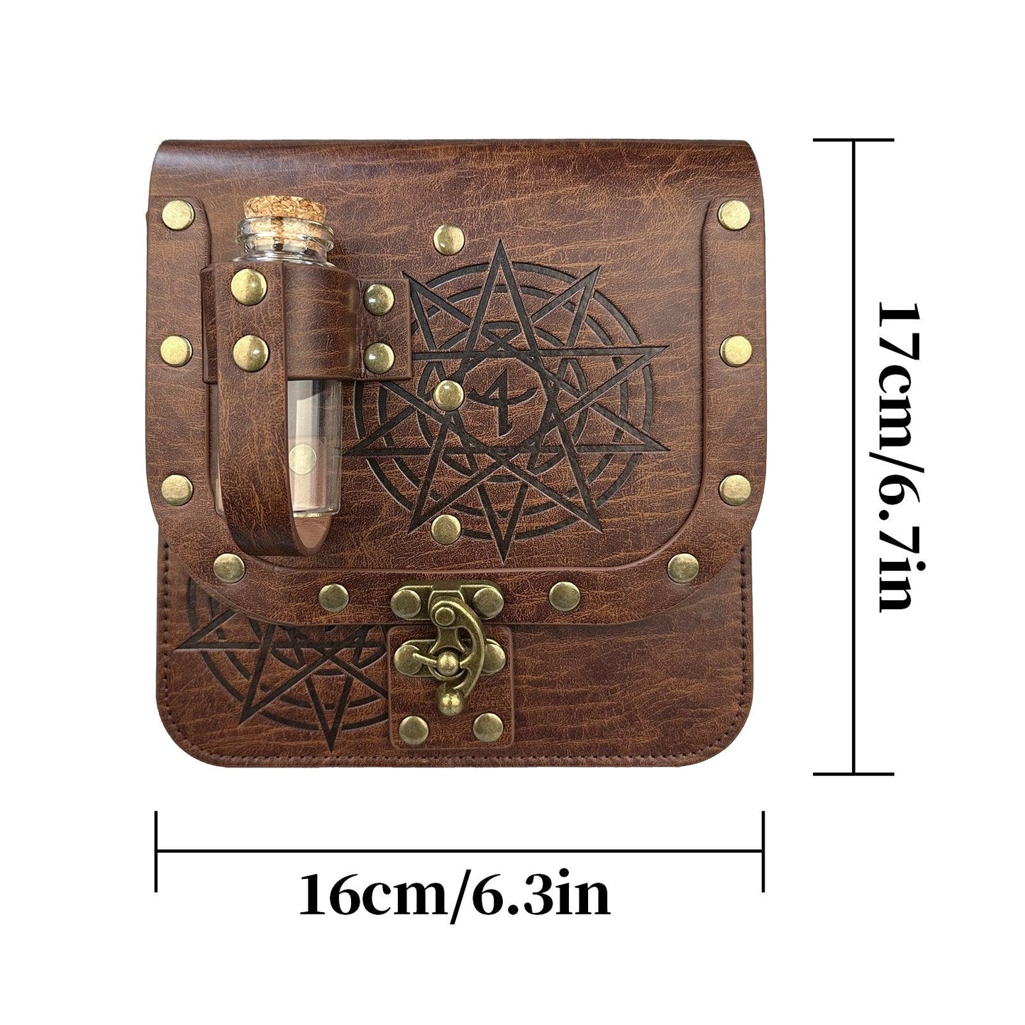 HiiFeuer Medieval Alchemy Faux Leather Belt Bag with 2 Cork Potion Vials, Fantasy Wizard Waist Pouch Side Pack for Ren Faire