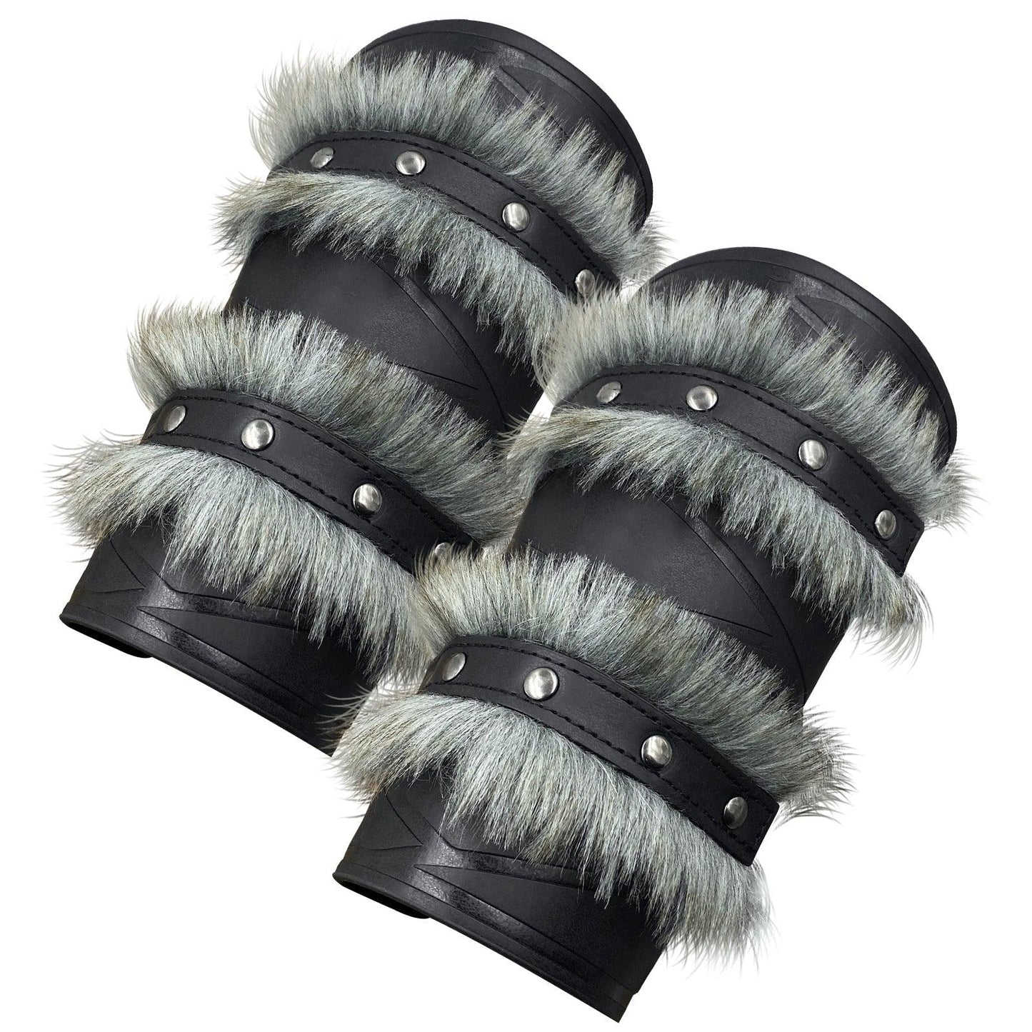 HiiFeuer Nordic Viking Barbarian Arm Guards, Medieval Artificial Fur Gauntlets, Vintage Faux Leather Bracers for LARP