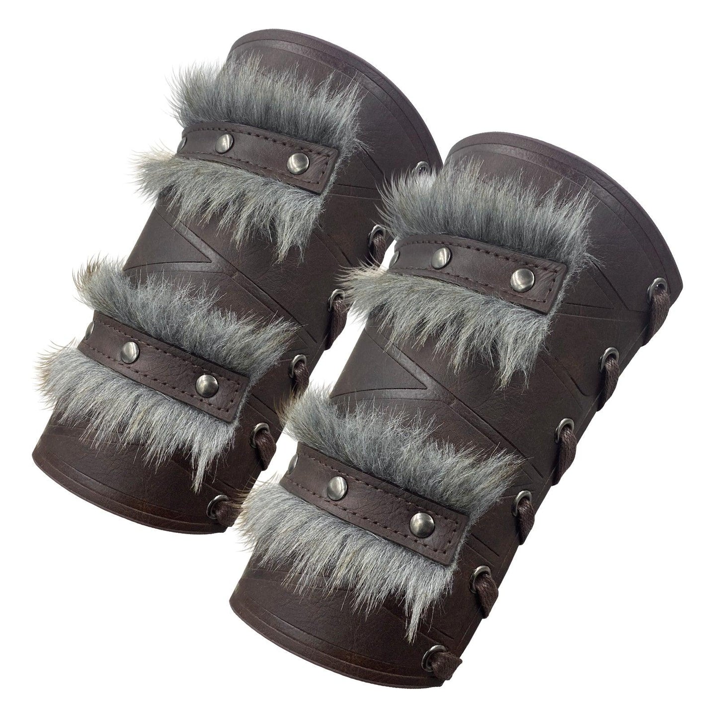 HiiFeuer Nordic Viking Barbarian Arm Guards, Medieval Artificial Fur Gauntlets, Vintage Faux Leather Bracers for LARP
