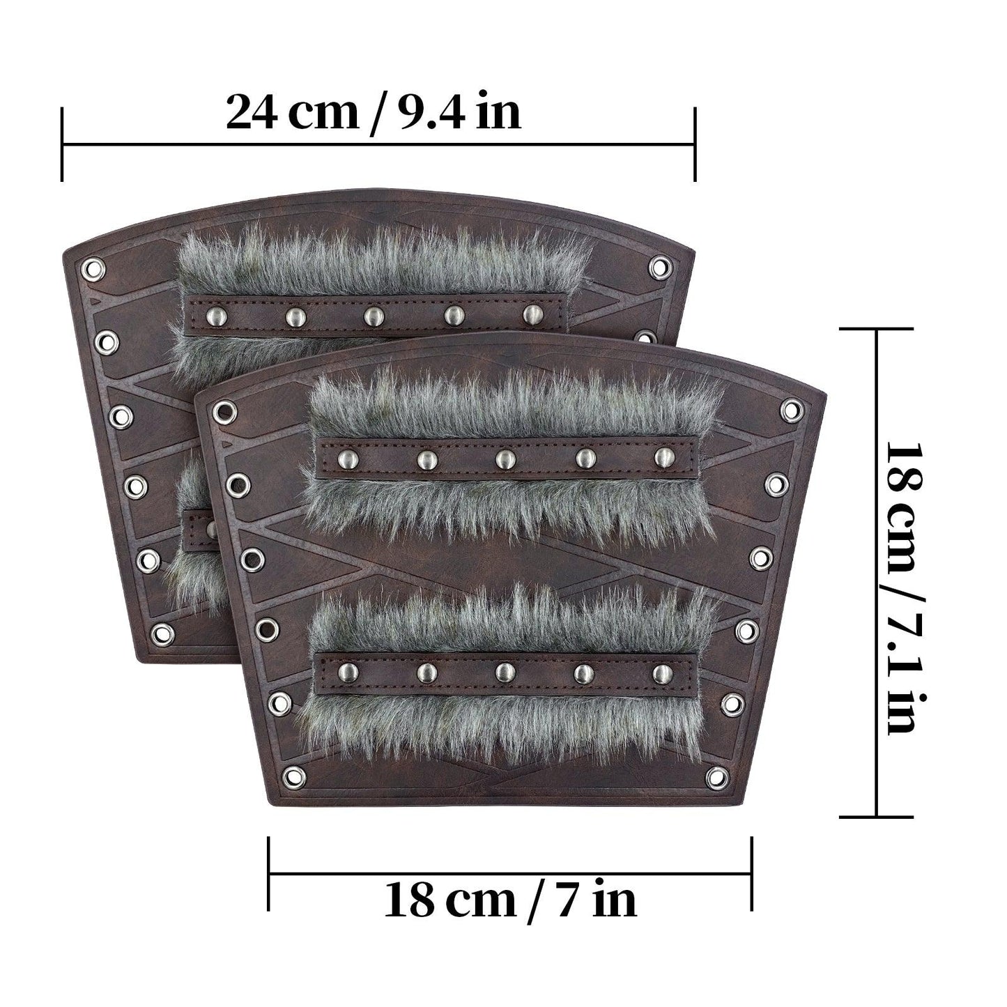 HiiFeuer Nordic Viking Barbarian Arm Guards, Medieval Artificial Fur Gauntlets, Vintage Faux Leather Bracers for LARP