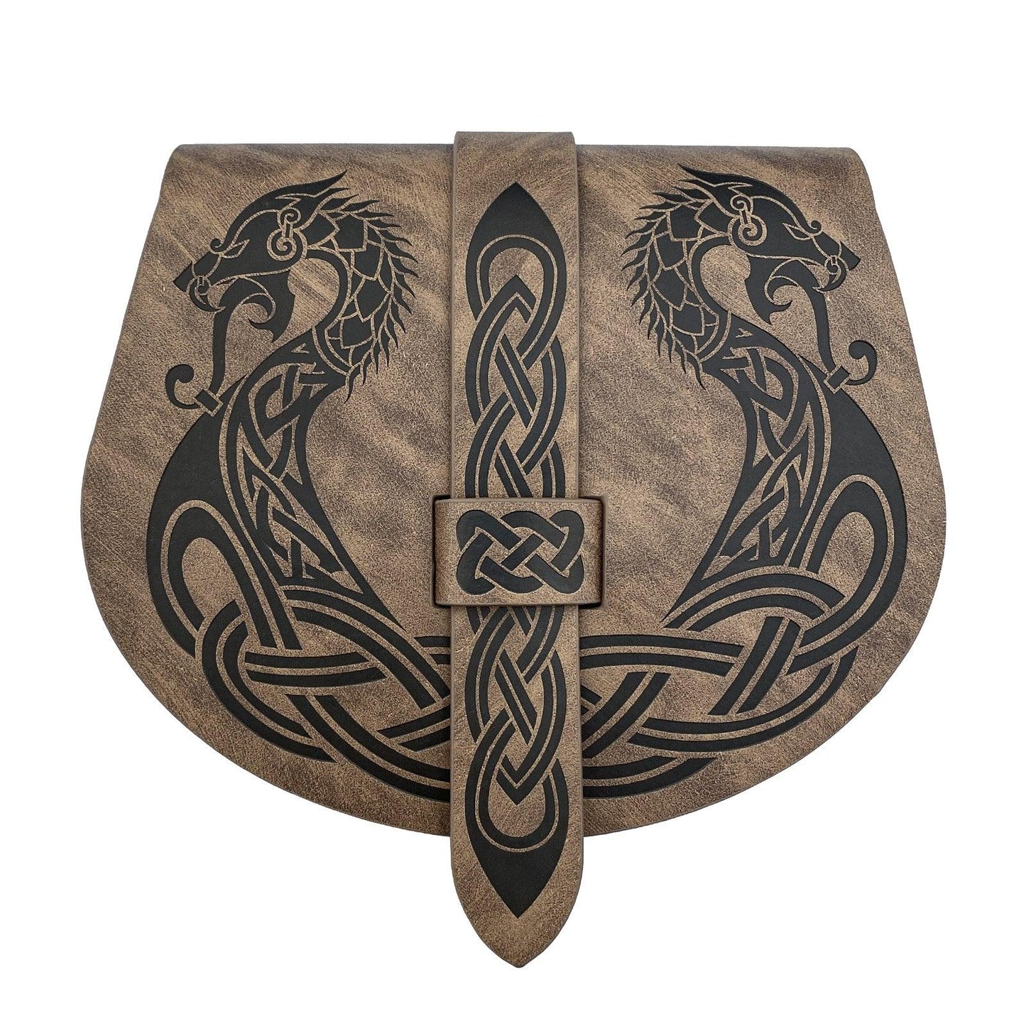 HiiFeuer Viking Embossed Langskip Belt Pouch, Medieval Faux Leather Flap Saddle Side Bag Purses, Retro Portable Belt Bag