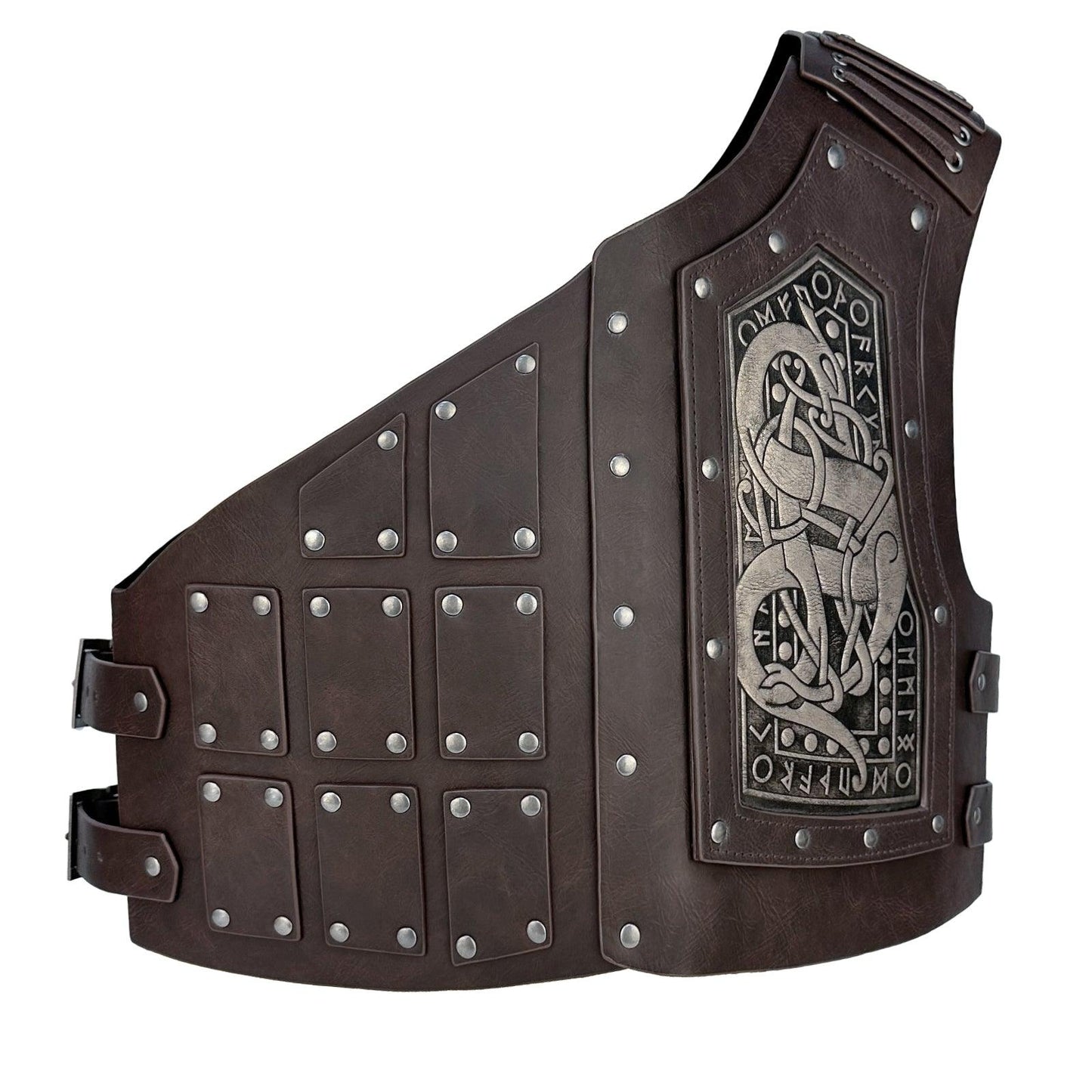 HiiFeuer Viking Embossed Dragon Faux Leather Chest Armor, Medieval Vintage Mercenary Adjustable Vest Armor Knight Body Armor