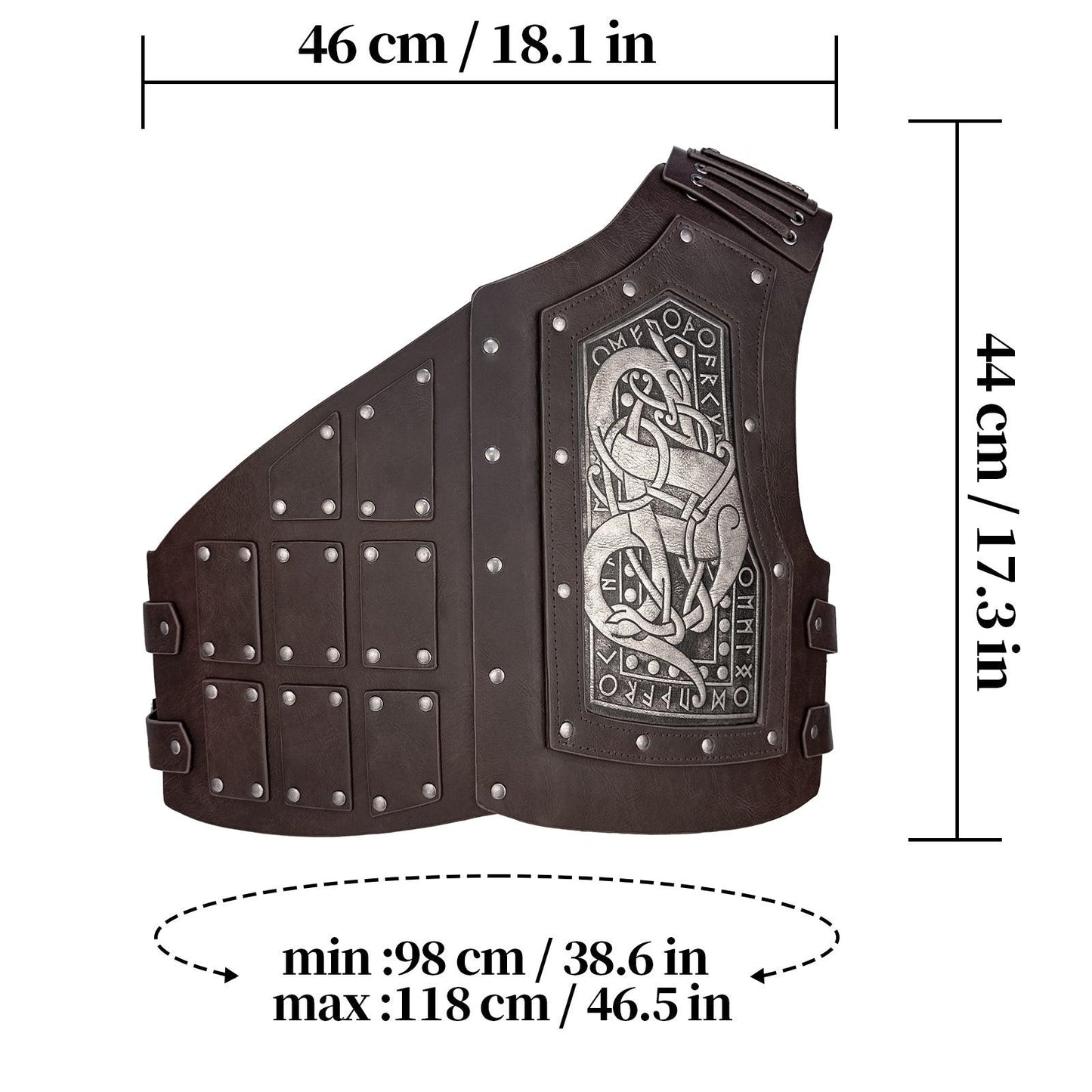 HiiFeuer Viking Embossed Dragon Faux Leather Chest Armor, Medieval Vintage Mercenary Adjustable Vest Armor Knight Body Armor
