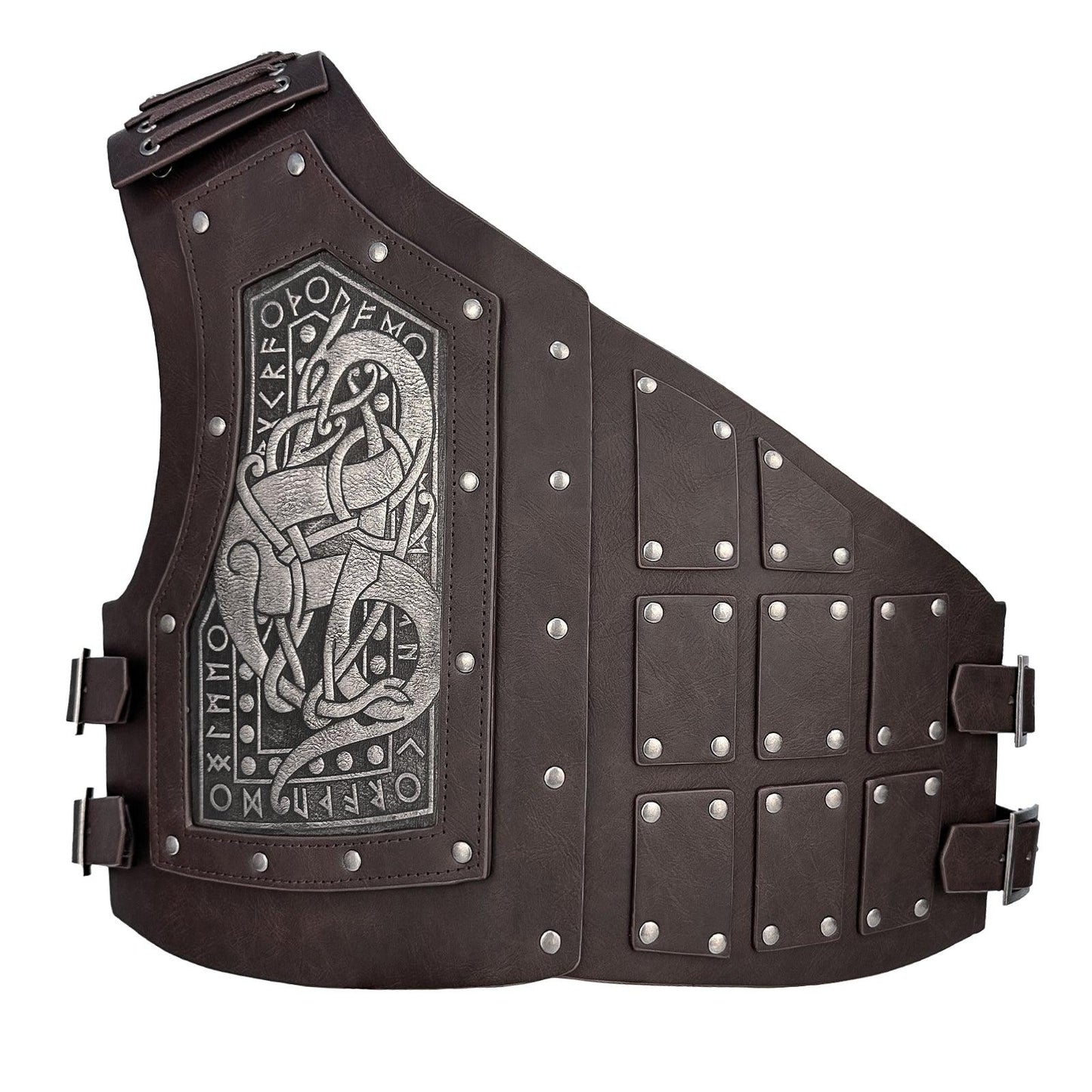 HiiFeuer Viking Embossed Dragon Faux Leather Chest Armor, Medieval Vintage Mercenary Adjustable Vest Armor Knight Body Armor