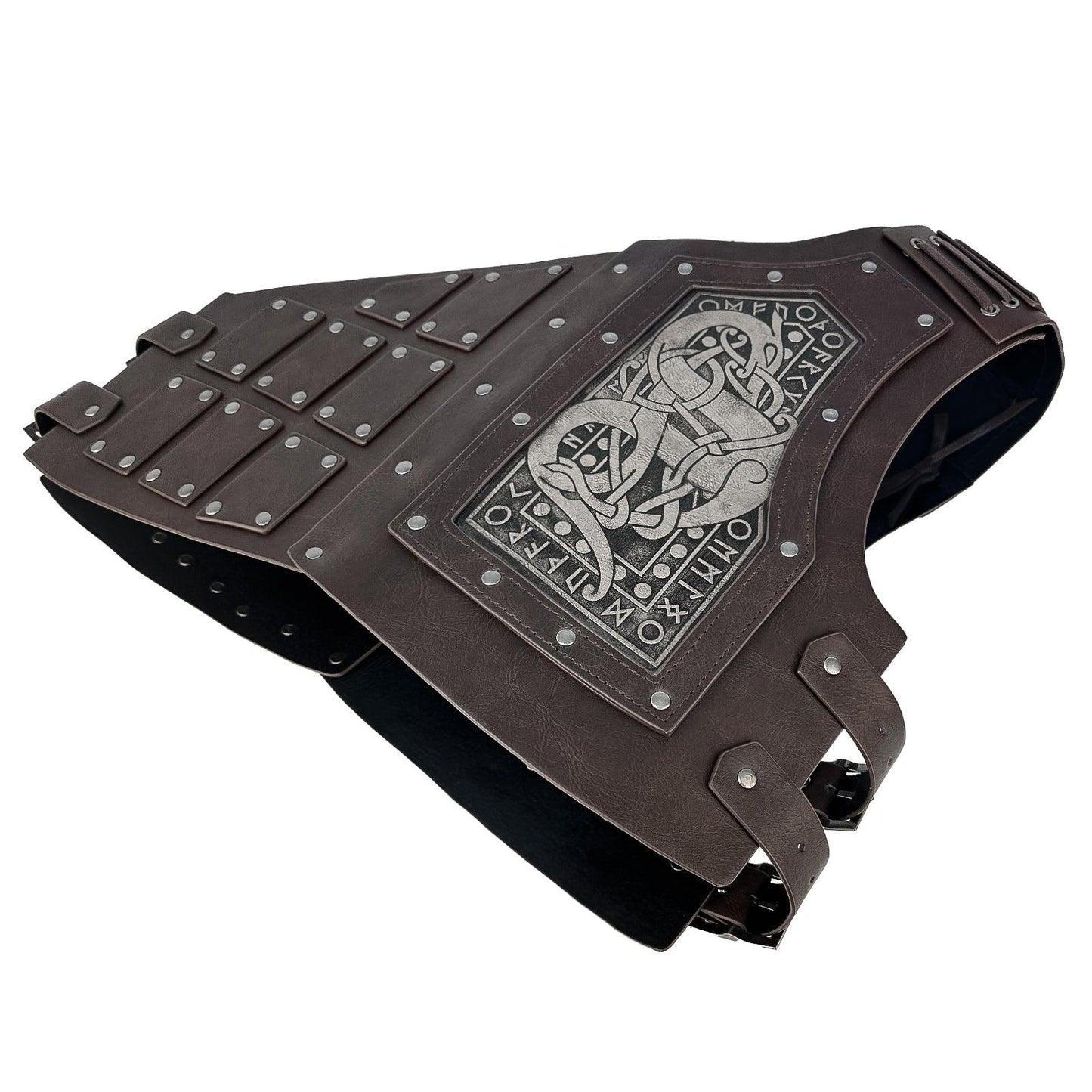 HiiFeuer Viking Embossed Dragon Faux Leather Chest Armor, Medieval Vintage Mercenary Adjustable Vest Armor Knight Body Armor