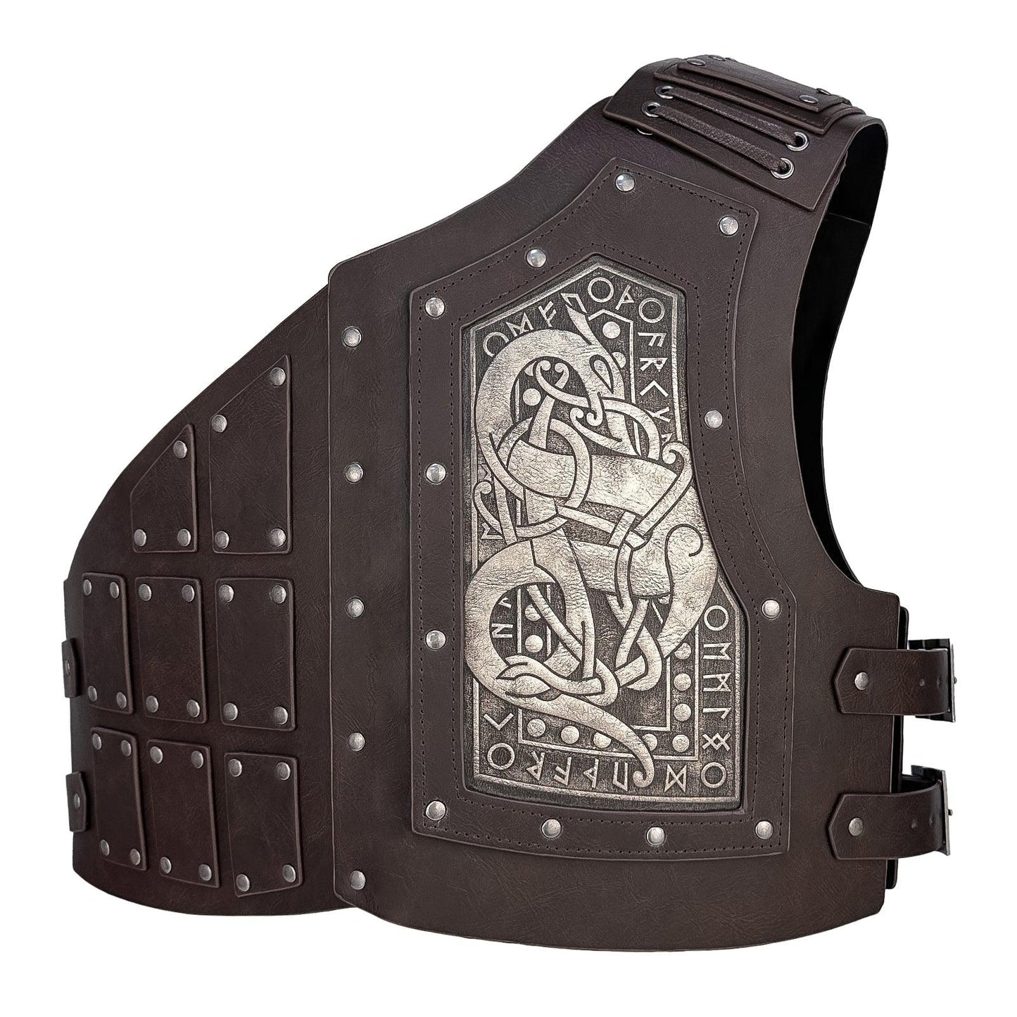 HiiFeuer Viking Embossed Dragon Faux Leather Chest Armor, Medieval Vintage Mercenary Adjustable Vest Armor Knight Body Armor