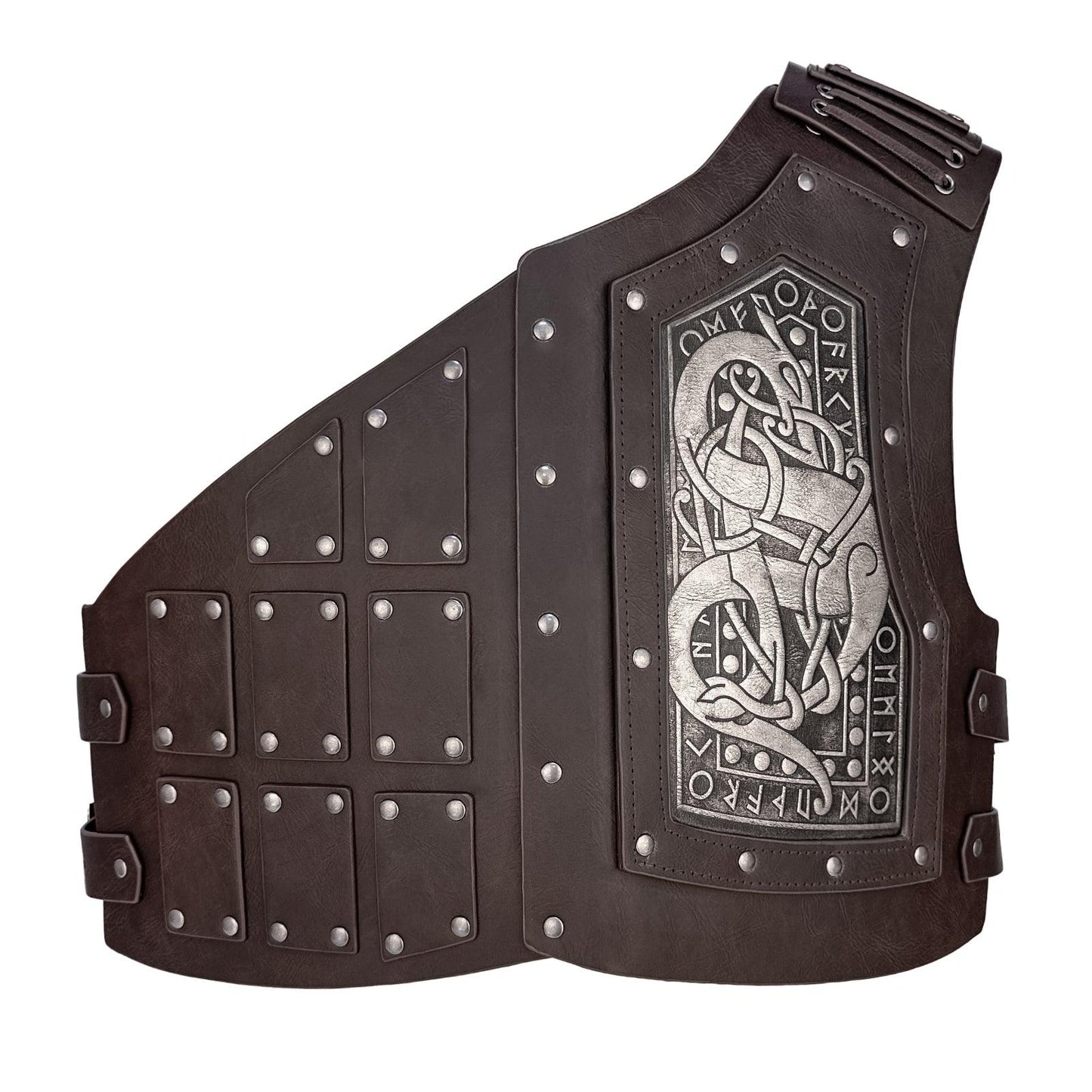 HiiFeuer Viking Embossed Dragon Faux Leather Chest Armor, Medieval Vintage Mercenary Adjustable Vest Armor Knight Body Armor