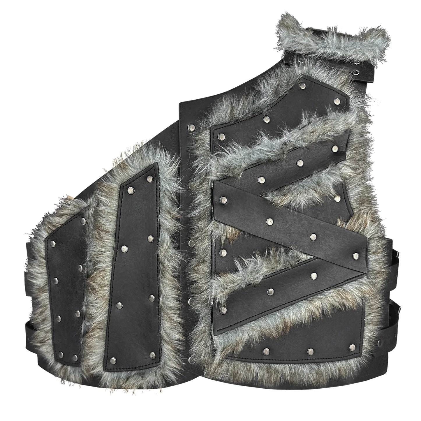 HiiFeuer Viking Artificial Fur Faux Leather Chest Armor, Medieval Vintage Barbarian Body Armor Knight Adjustable Vest Armor