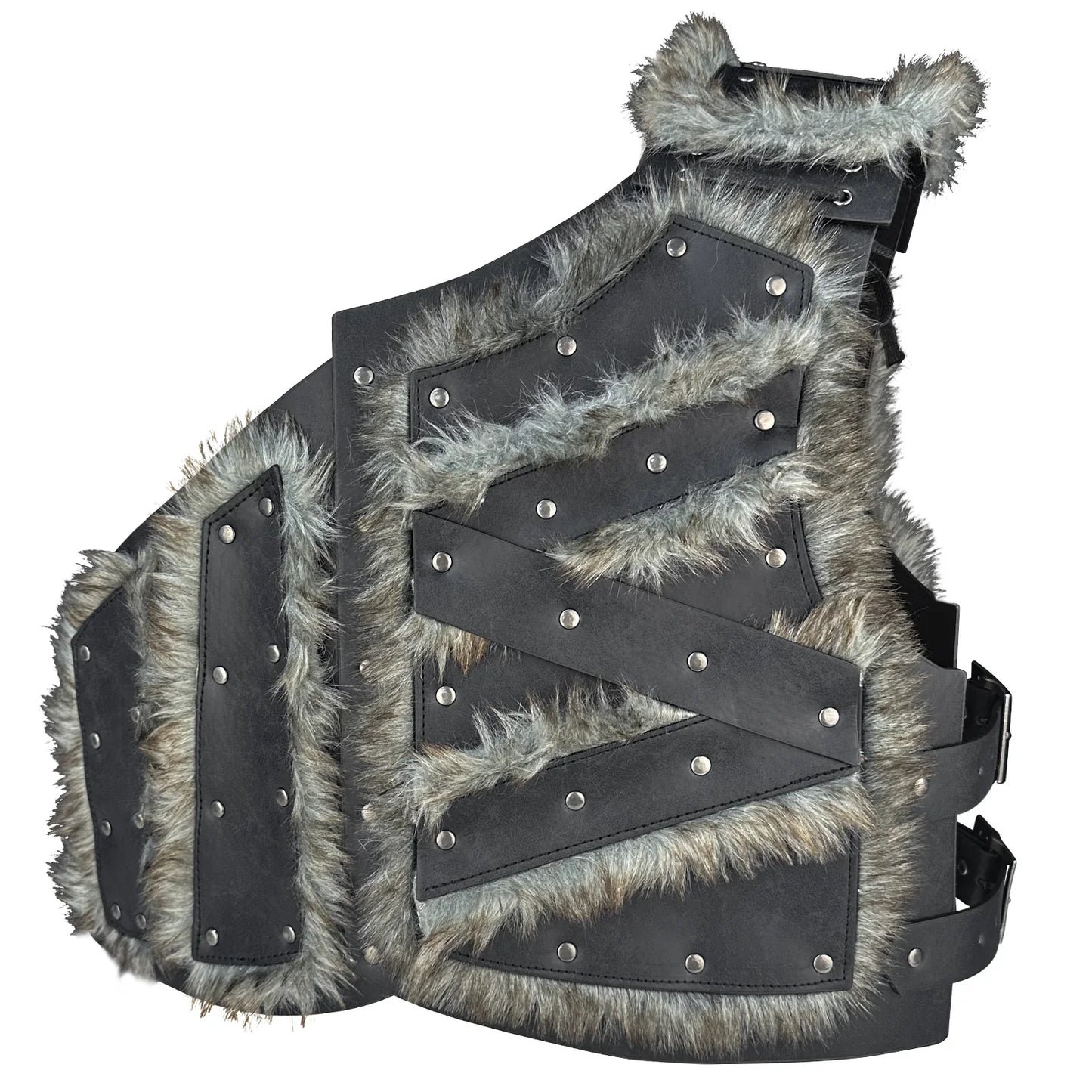 HiiFeuer Viking Artificial Fur Faux Leather Chest Armor, Medieval Vintage Barbarian Body Armor Knight Adjustable Vest Armor