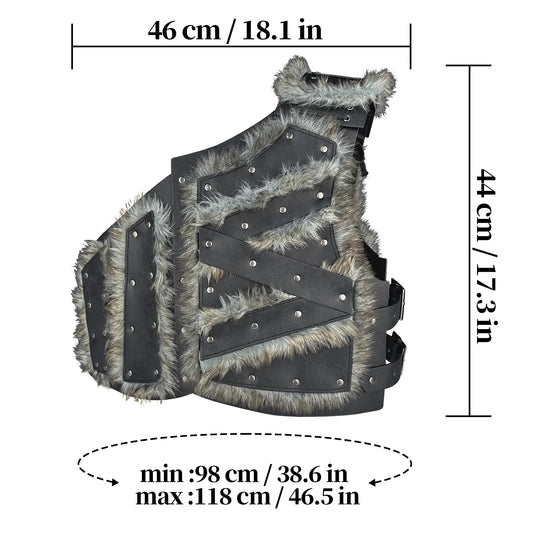 HiiFeuer Viking Artificial Fur Faux Leather Chest Armor, Medieval Vintage Barbarian Body Armor Knight Adjustable Vest Armor