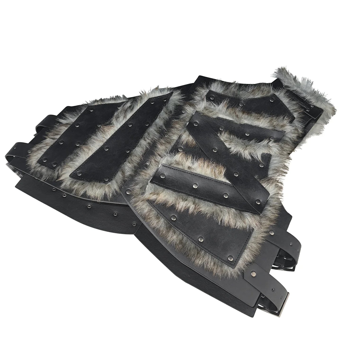 HiiFeuer Viking Artificial Fur Faux Leather Chest Armor, Medieval Vintage Barbarian Body Armor Knight Adjustable Vest Armor