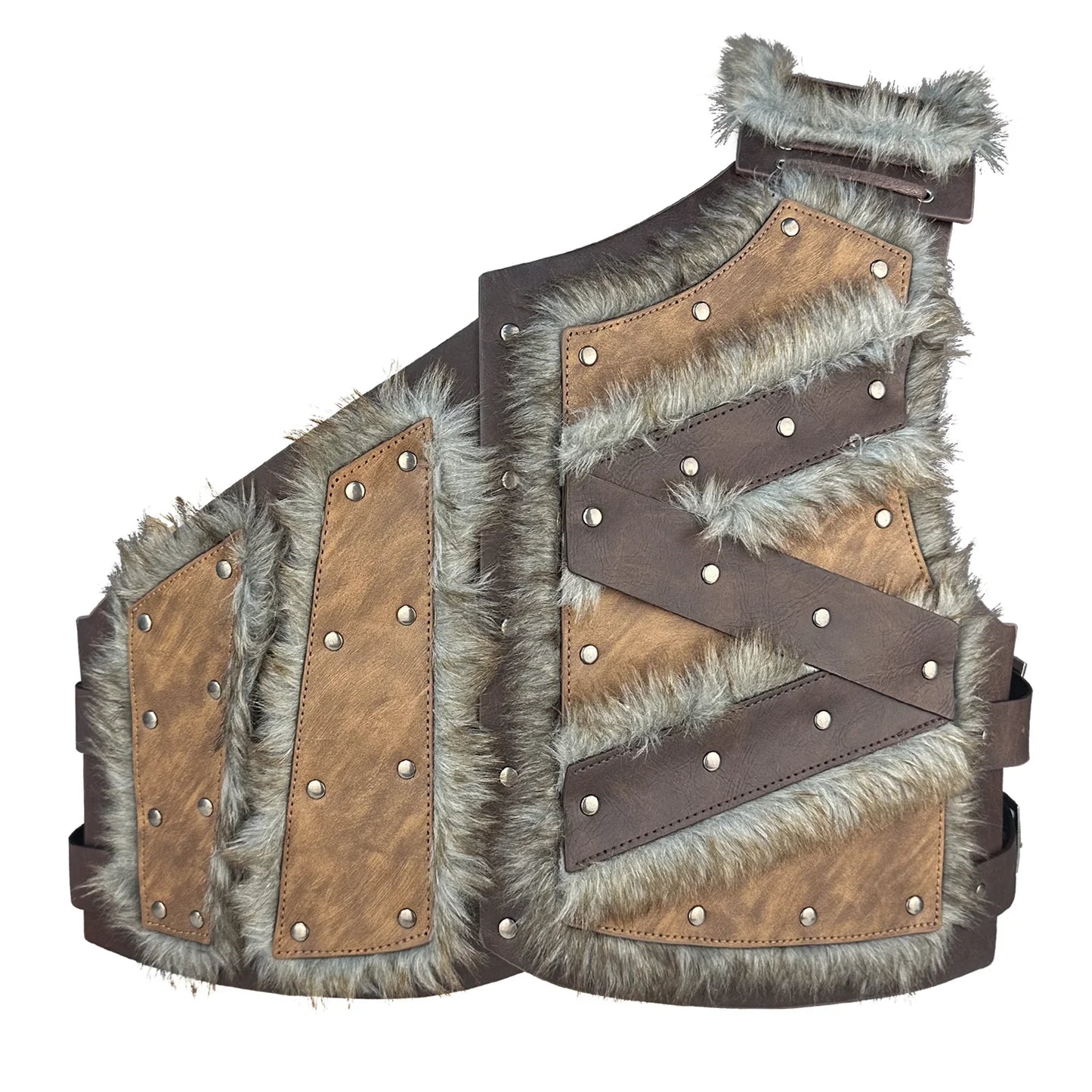 HiiFeuer Viking Artificial Fur Faux Leather Chest Armor, Medieval Vintage Barbarian Body Armor Knight Adjustable Vest Armor