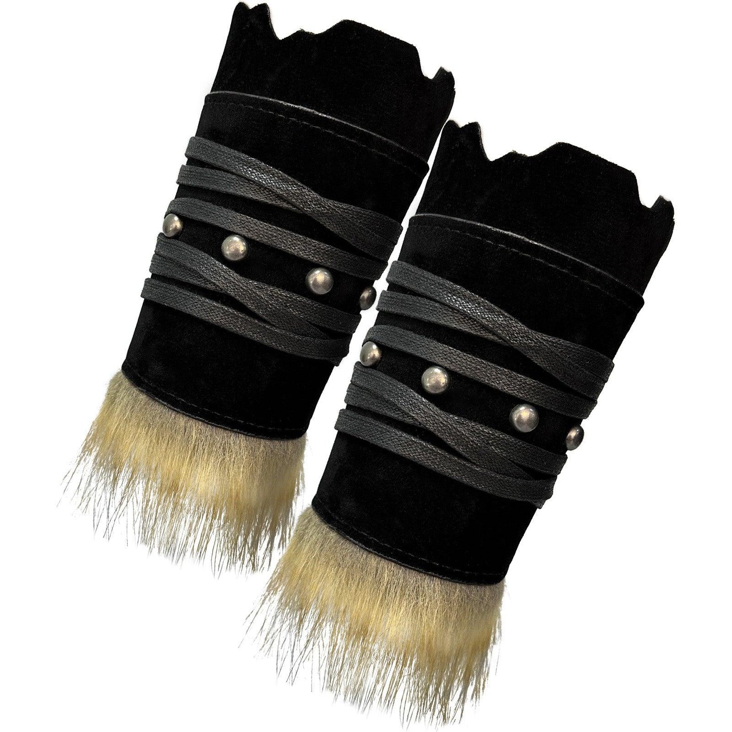 HiiFeuer Medieval Suede Arm Wraps, Renaissance Artificial Fur Bracers, Viking Wrist Band Archery Arm Guards Knight Gauntlets