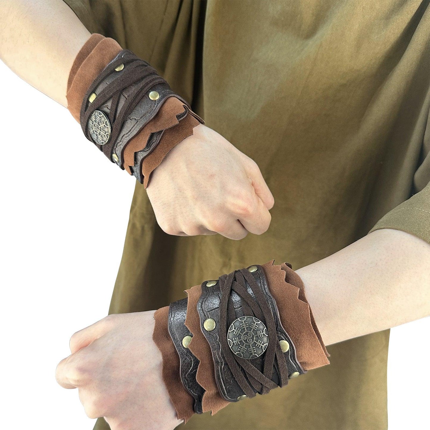HiiFeuer Medieval Suede Arm Wraps, Renaissance Artificial Fur Bracers, Viking Wrist Band Archery Arm Guards Knight Gauntlets