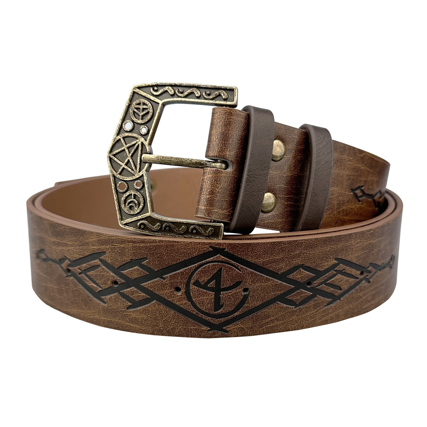 HiiFeuer Medieval Alchemy Faux Leather Buckle Belt, Fantasy Embossed Wizard Knight Belt for LARP Cosplay
