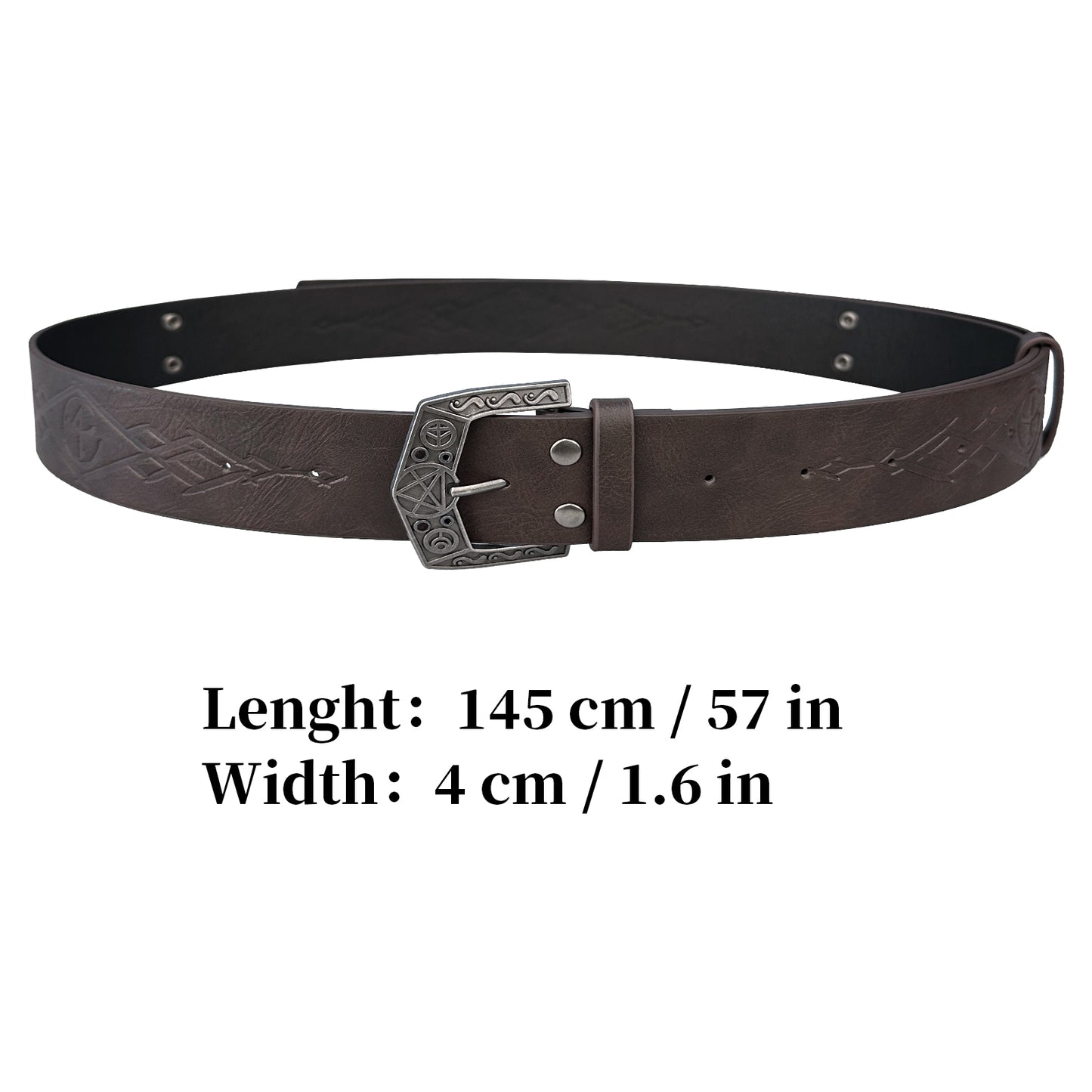HiiFeuer Medieval Alchemy Faux Leather Buckle Belt, Fantasy Embossed Wizard Knight Belt for LARP Cosplay
