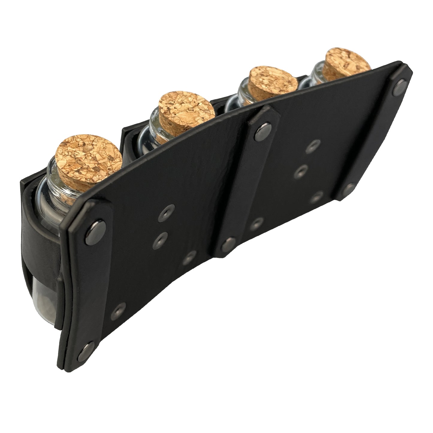 HiiFeuer Medieval Embossed Alchemy Faux Leather Buckle Belt with 4 Cork Vials, Fantasy Wizard Potion Bottles Belt