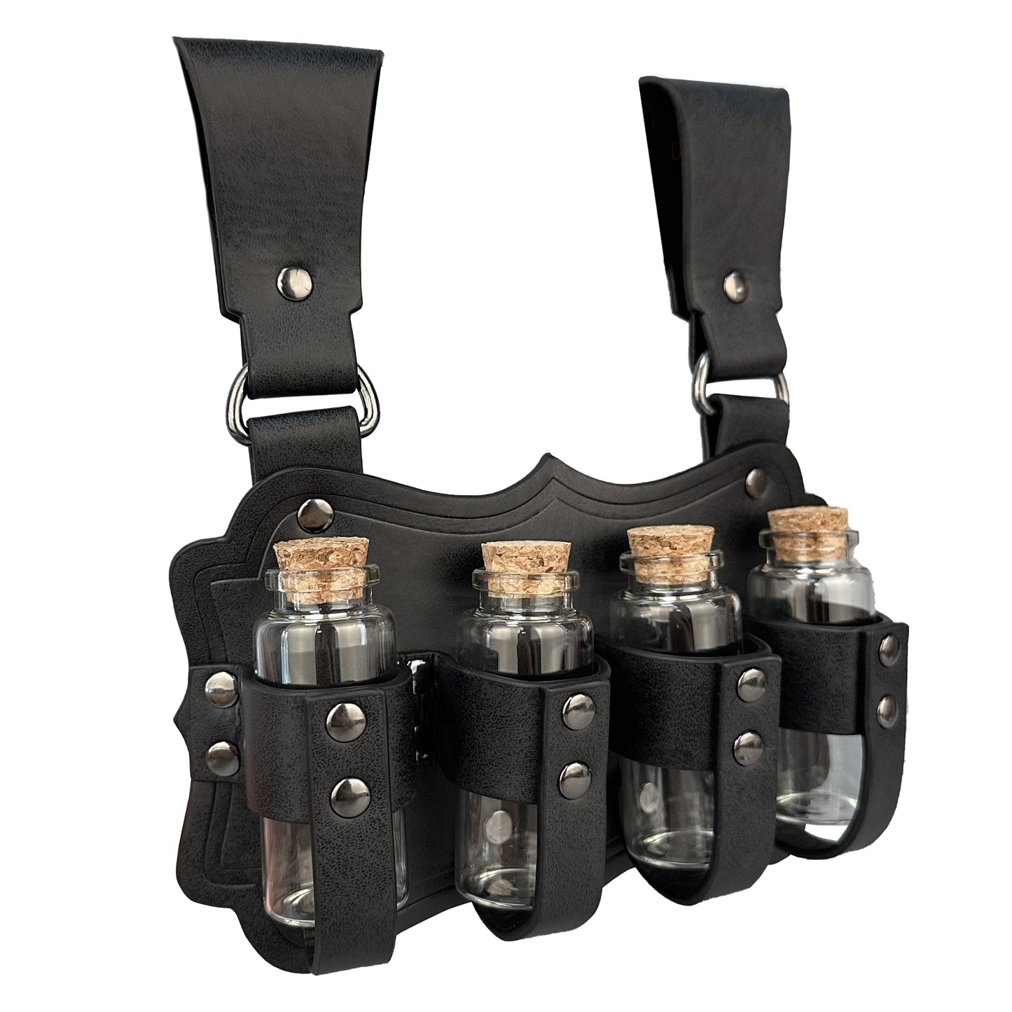 HiiFeuer Medieval Embossed Alchemy Faux Leather Buckle Belt with 4 Cork Vials, Fantasy Wizard Potion Bottles Belt