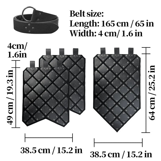 HiiFeuer Medieval Faux Leather 3PCs Waist Armor with Belt, Middle Ages Cosplay Thigh Armor, Mercenary&Knights Skirt Armor