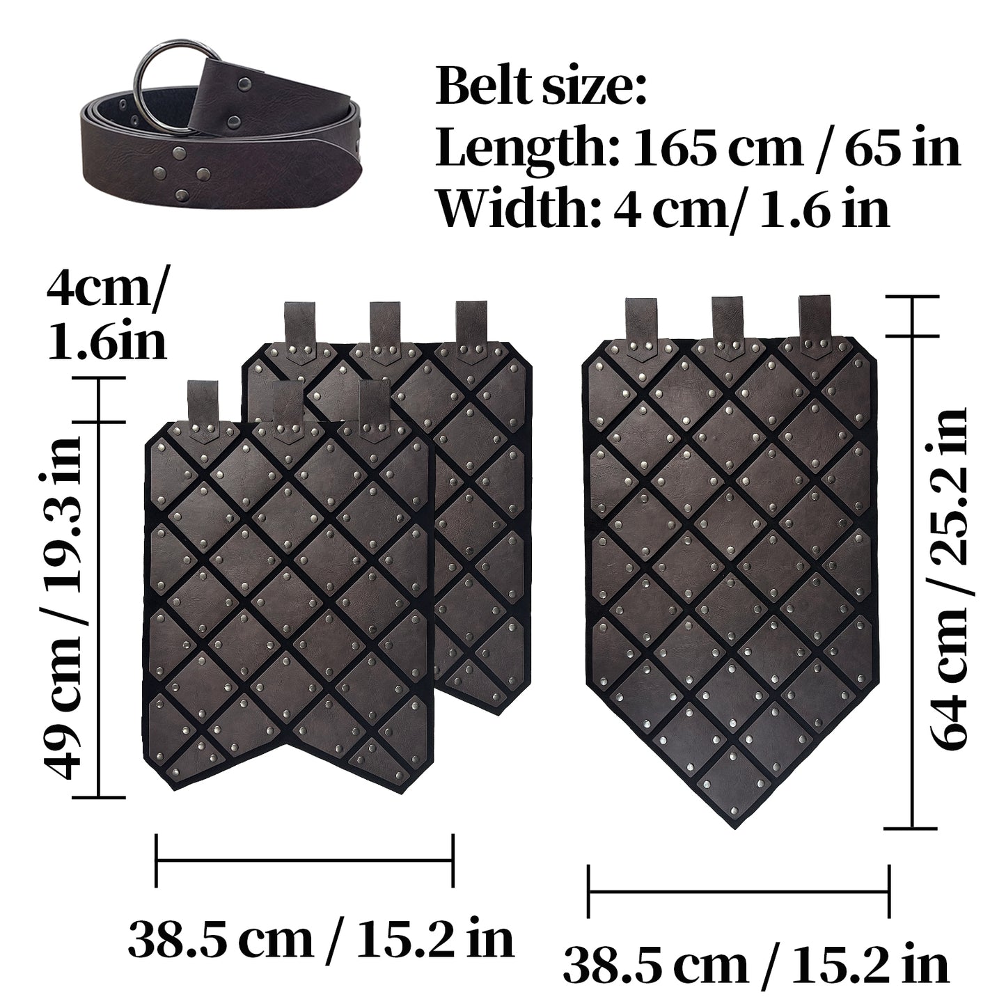 HiiFeuer Medieval Faux Leather 3PCs Waist Armor with Belt, Middle Ages Cosplay Thigh Armor, Mercenary&Knights Skirt Armor