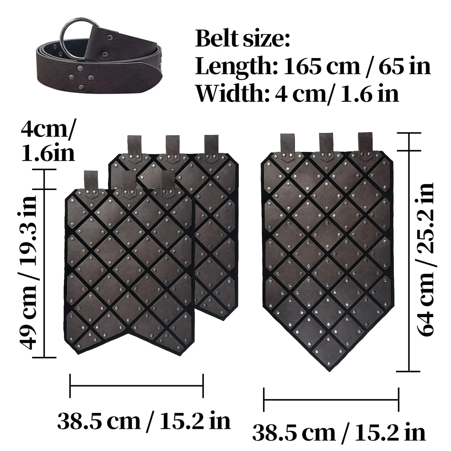 HiiFeuer Medieval Faux Leather 3PCs Waist Armor with Belt, Middle Ages Cosplay Thigh Armor, Mercenary&Knights Skirt Armor