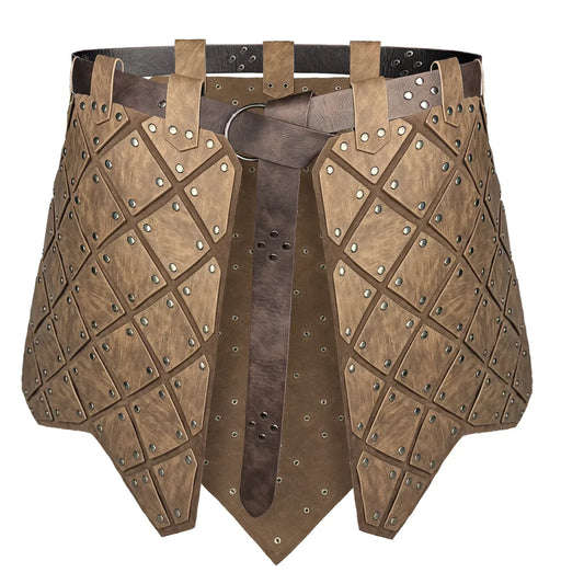 HiiFeuer Medieval Faux Leather 3PCs Waist Armor with Belt, Middle Ages Cosplay Thigh Armor, Mercenary&Knights Skirt Armor