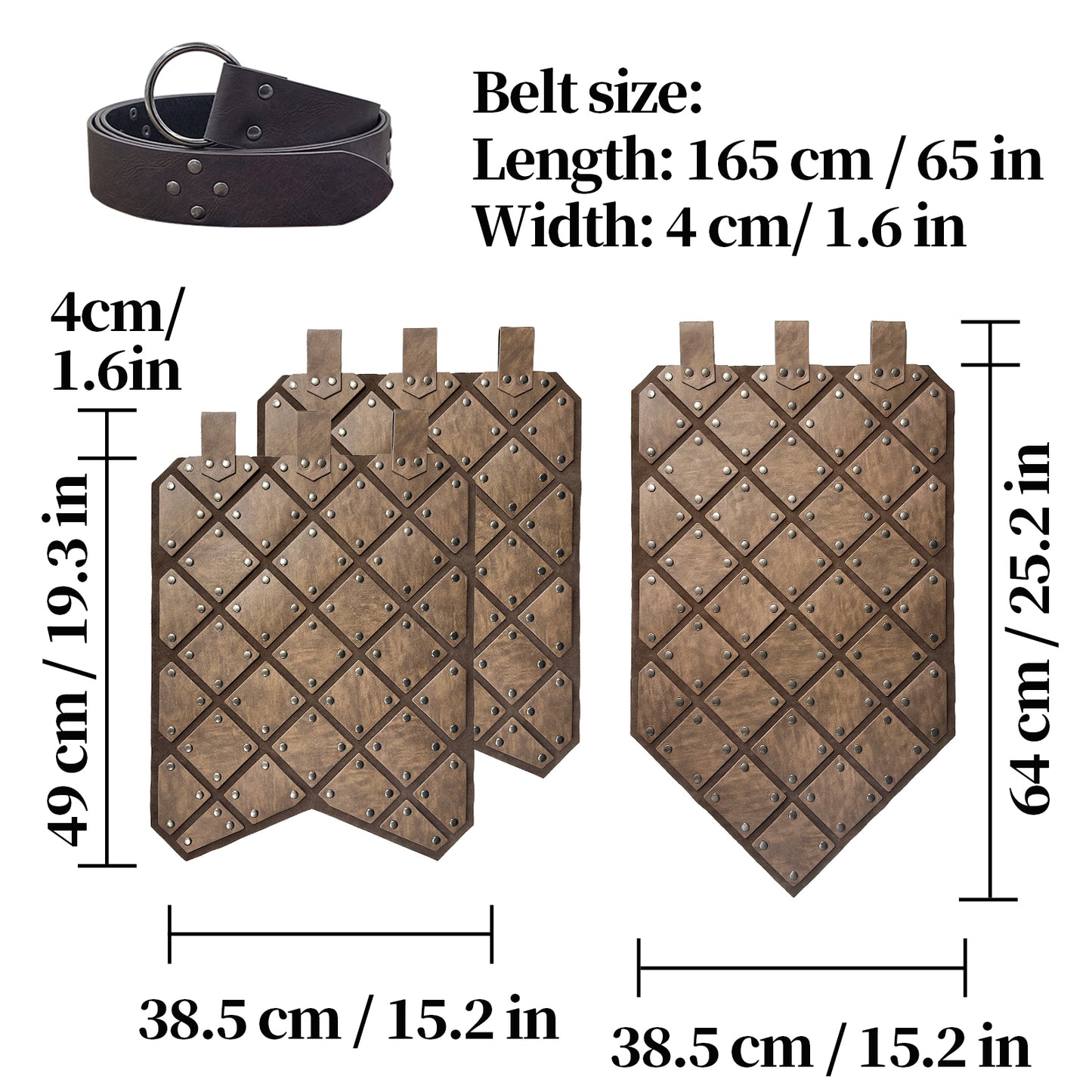 HiiFeuer Medieval Faux Leather 3PCs Waist Armor with Belt, Middle Ages Cosplay Thigh Armor, Mercenary&Knights Skirt Armor