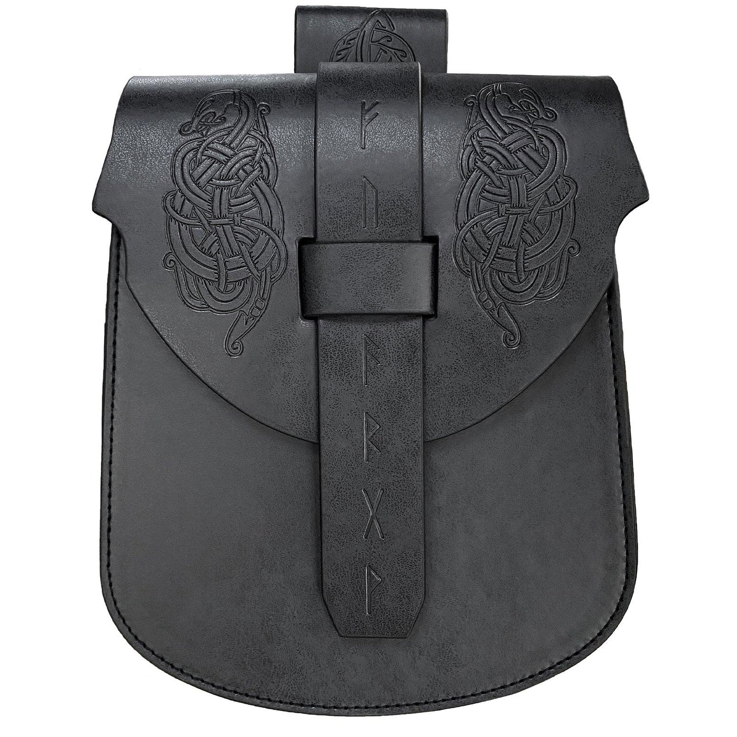 HiiFeuer Viking Embossed Langskip Belt Pouch, Medieval Faux Leather Flap Saddle Side Bag Purses, Retro Portable Belt Bag