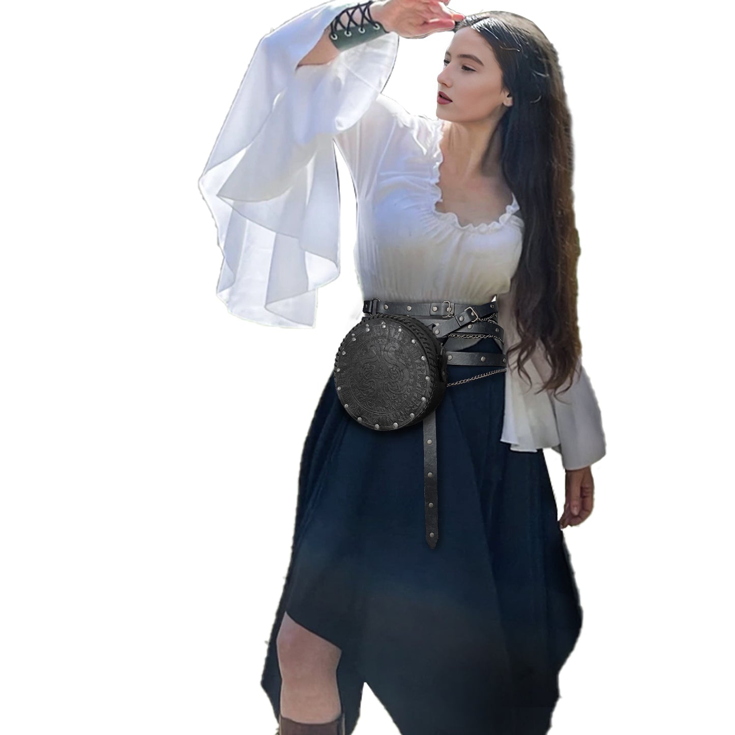 HiiFeuer Viking Embossed Crossbody Bag, Nordic Faux Leather Belt Bag Satchel Bag, Medieval Portable Cosplay Shoulder Bag
