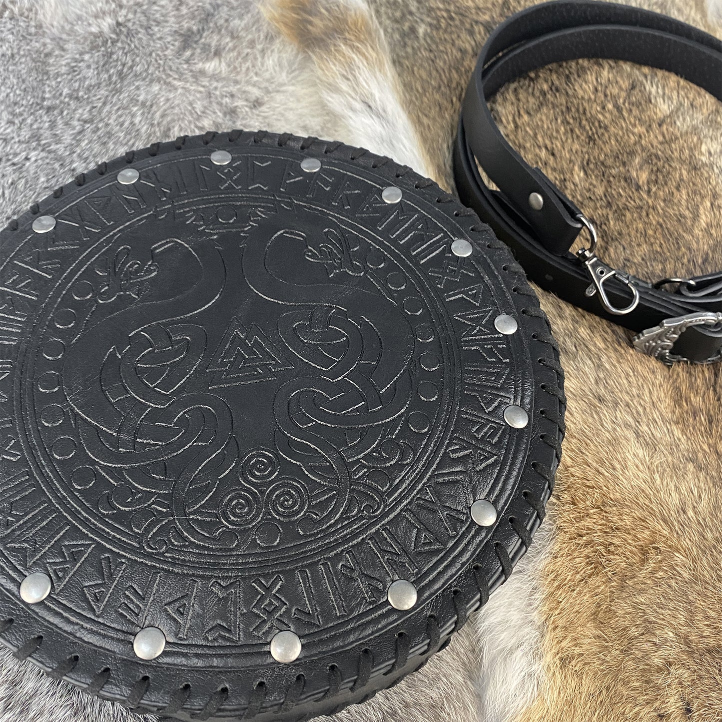 HiiFeuer Viking Embossed Crossbody Bag, Nordic Faux Leather Belt Bag Satchel Bag, Medieval Portable Cosplay Shoulder Bag