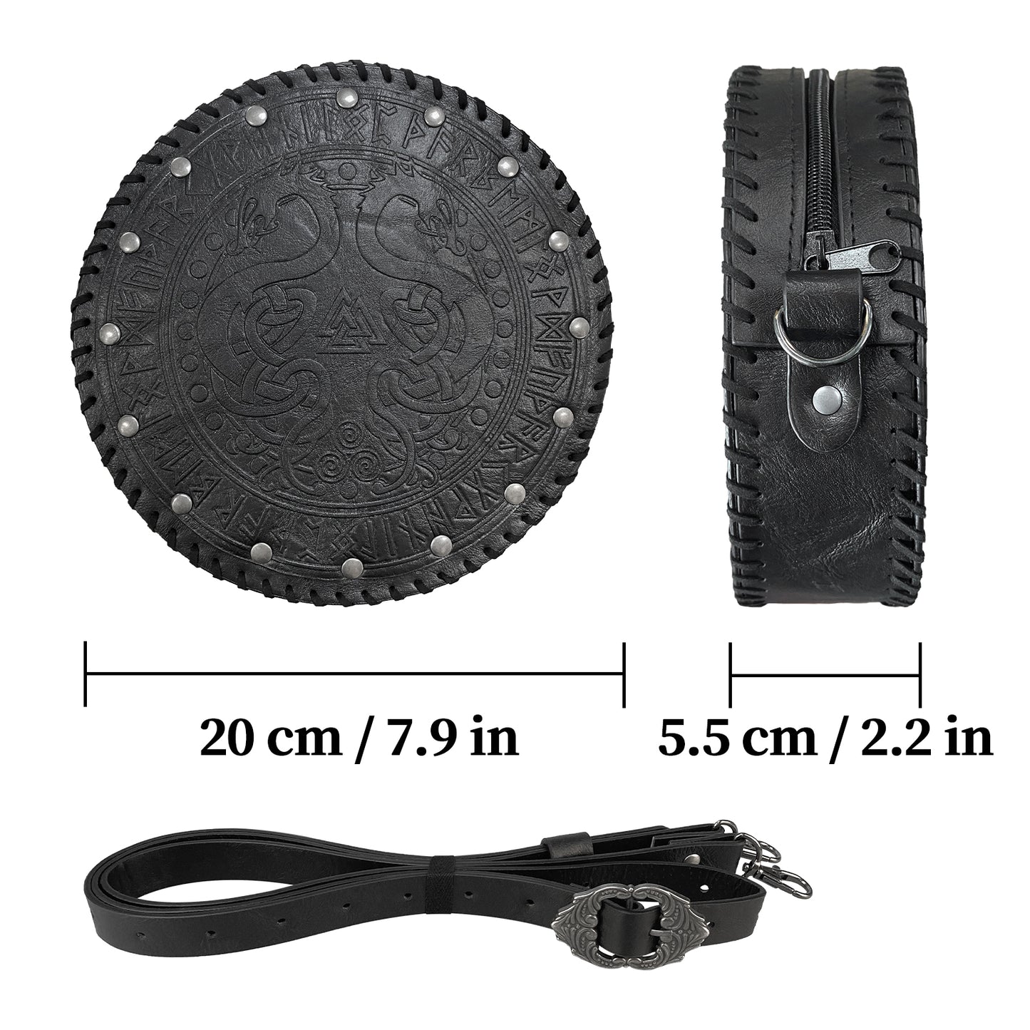 HiiFeuer Viking Embossed Crossbody Bag, Nordic Faux Leather Belt Bag Satchel Bag, Medieval Portable Cosplay Shoulder Bag