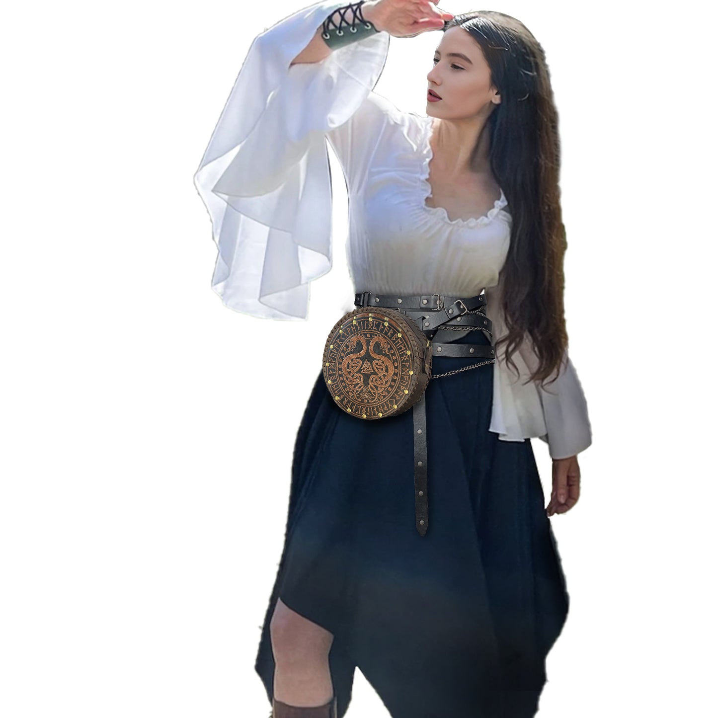 HiiFeuer Viking Embossed Crossbody Bag, Nordic Faux Leather Belt Bag Satchel Bag, Medieval Portable Cosplay Shoulder Bag