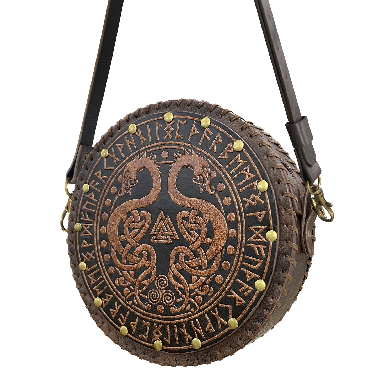 HiiFeuer Viking Embossed Crossbody Bag, Nordic Faux Leather Belt Bag Satchel Bag, Medieval Portable Cosplay Shoulder Bag