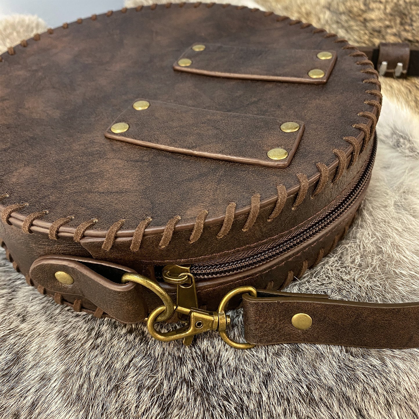 HiiFeuer Viking Embossed Crossbody Bag, Nordic Faux Leather Belt Bag Satchel Bag, Medieval Portable Cosplay Shoulder Bag