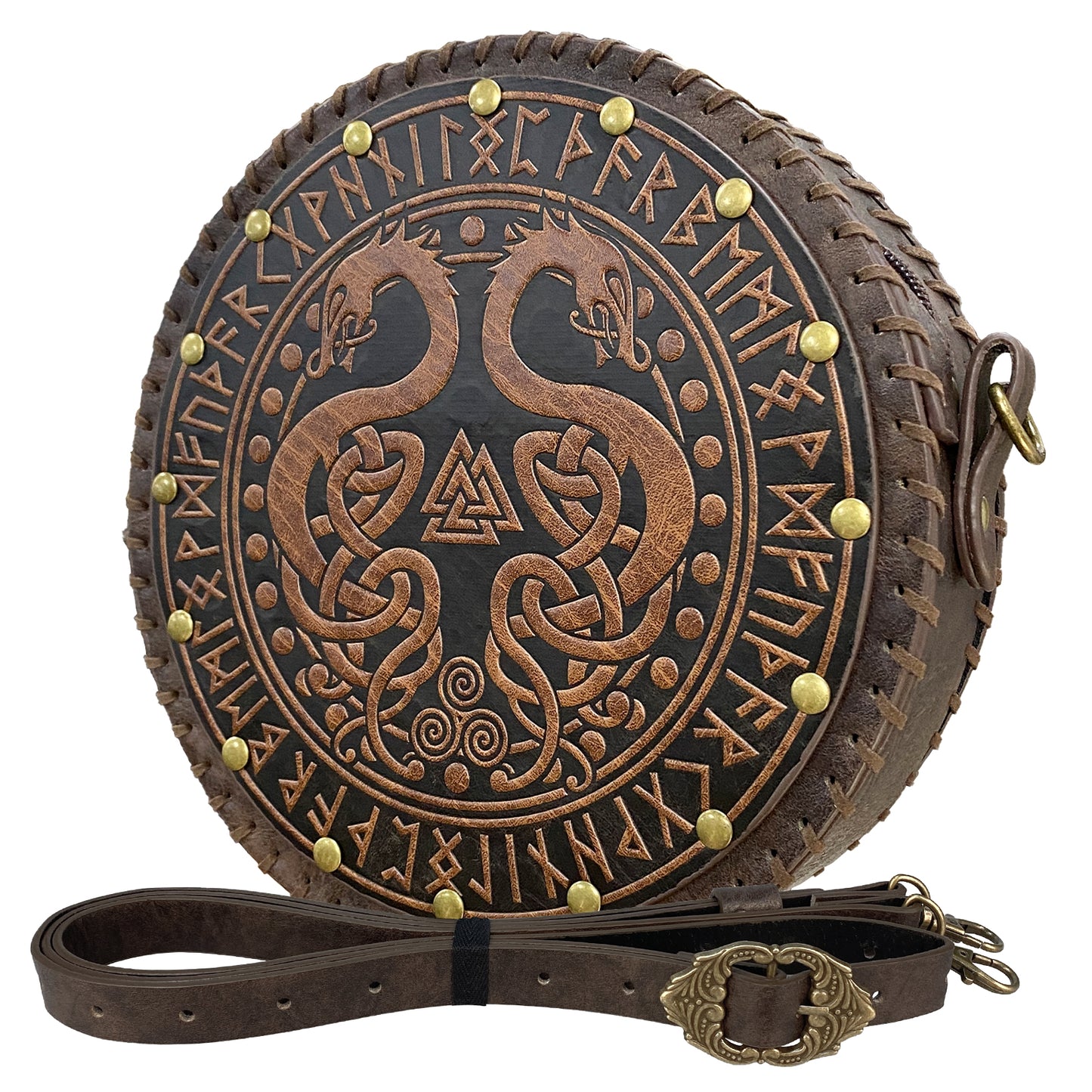 HiiFeuer Viking Embossed Crossbody Bag, Nordic Faux Leather Belt Bag Satchel Bag, Medieval Portable Cosplay Shoulder Bag