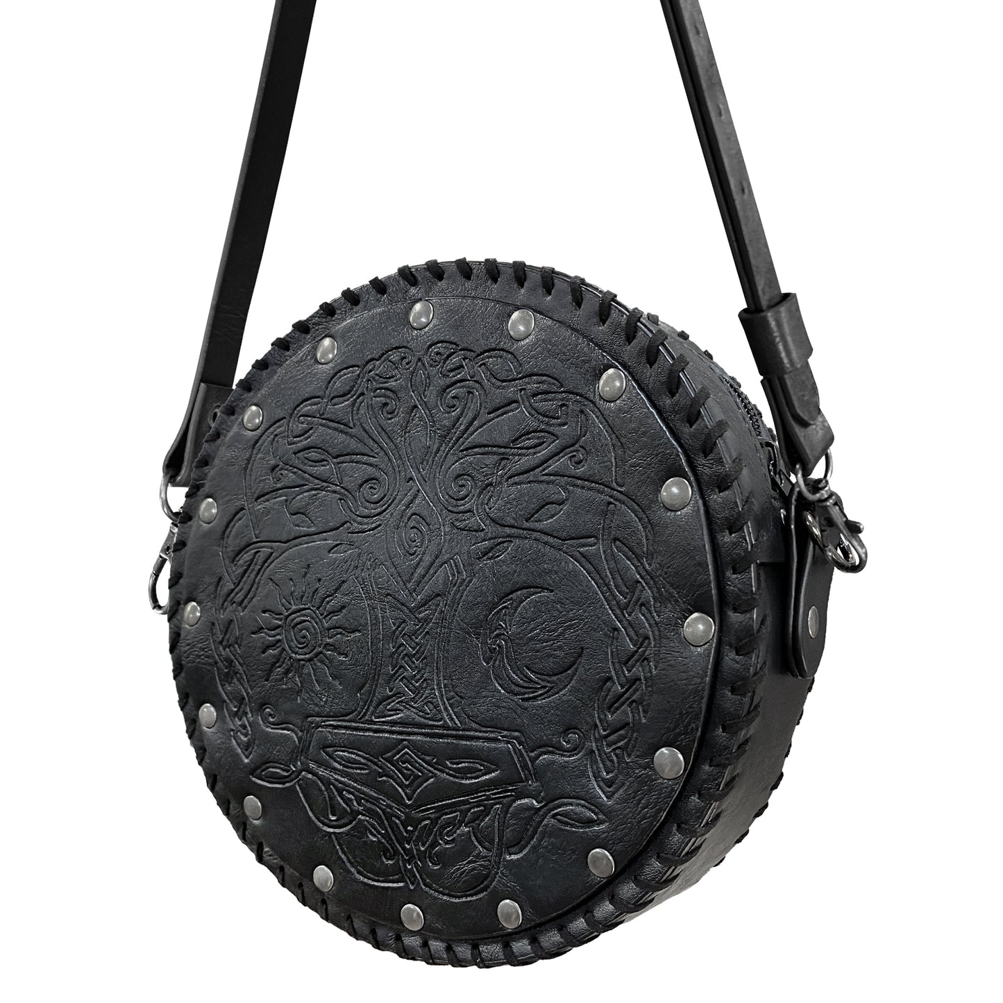 HiiFeuer Viking Embossed Crossbody Bag, Nordic Faux Leather Belt Bag Satchel Bag, Medieval Portable Cosplay Shoulder Bag