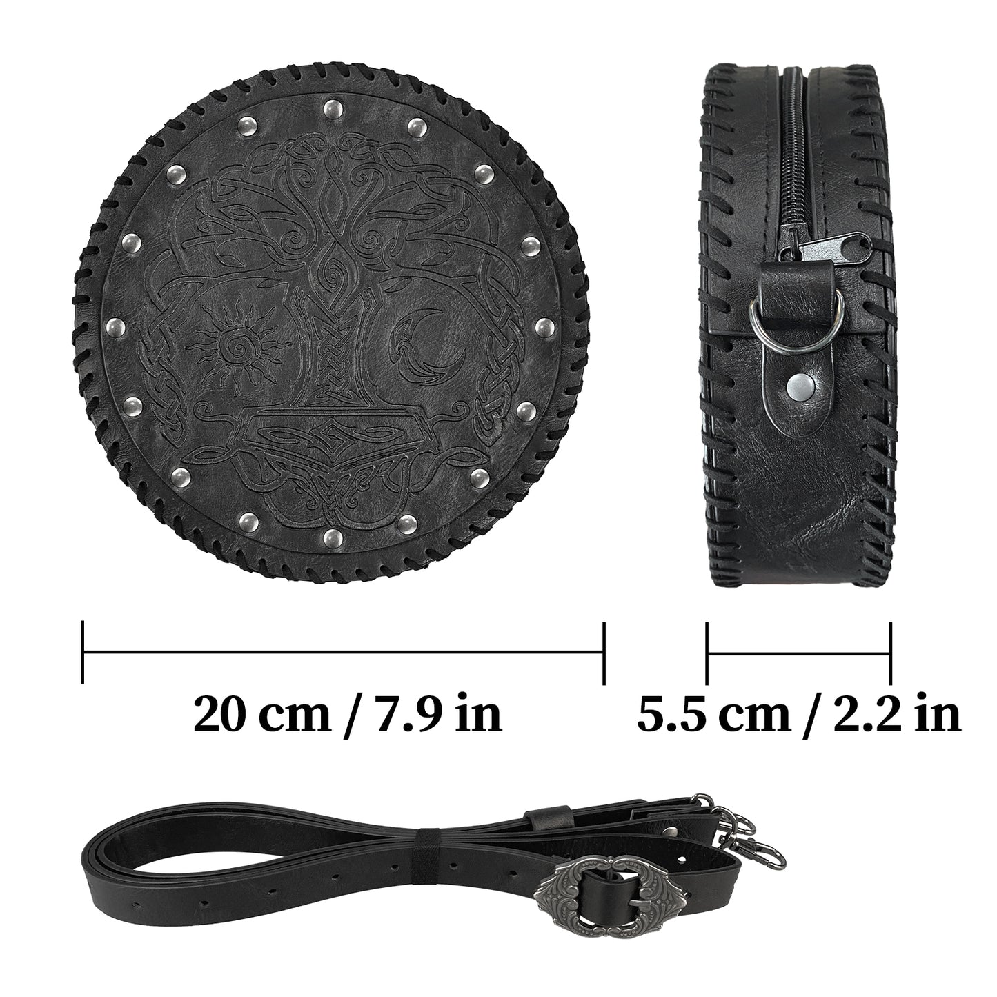 HiiFeuer Viking Embossed Crossbody Bag, Nordic Faux Leather Belt Bag Satchel Bag, Medieval Portable Cosplay Shoulder Bag