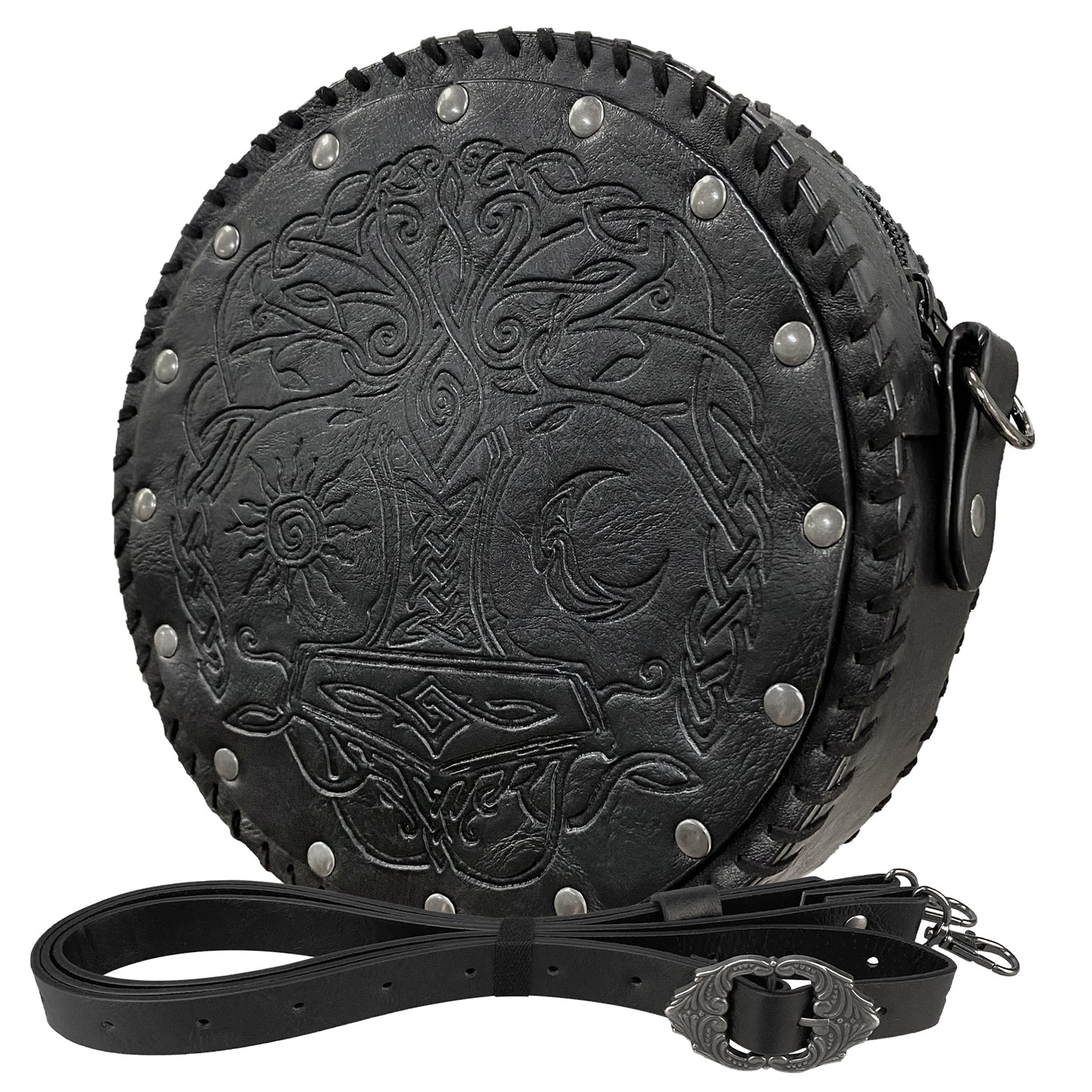 HiiFeuer Viking Embossed Crossbody Bag, Nordic Faux Leather Belt Bag Satchel Bag, Medieval Portable Cosplay Shoulder Bag